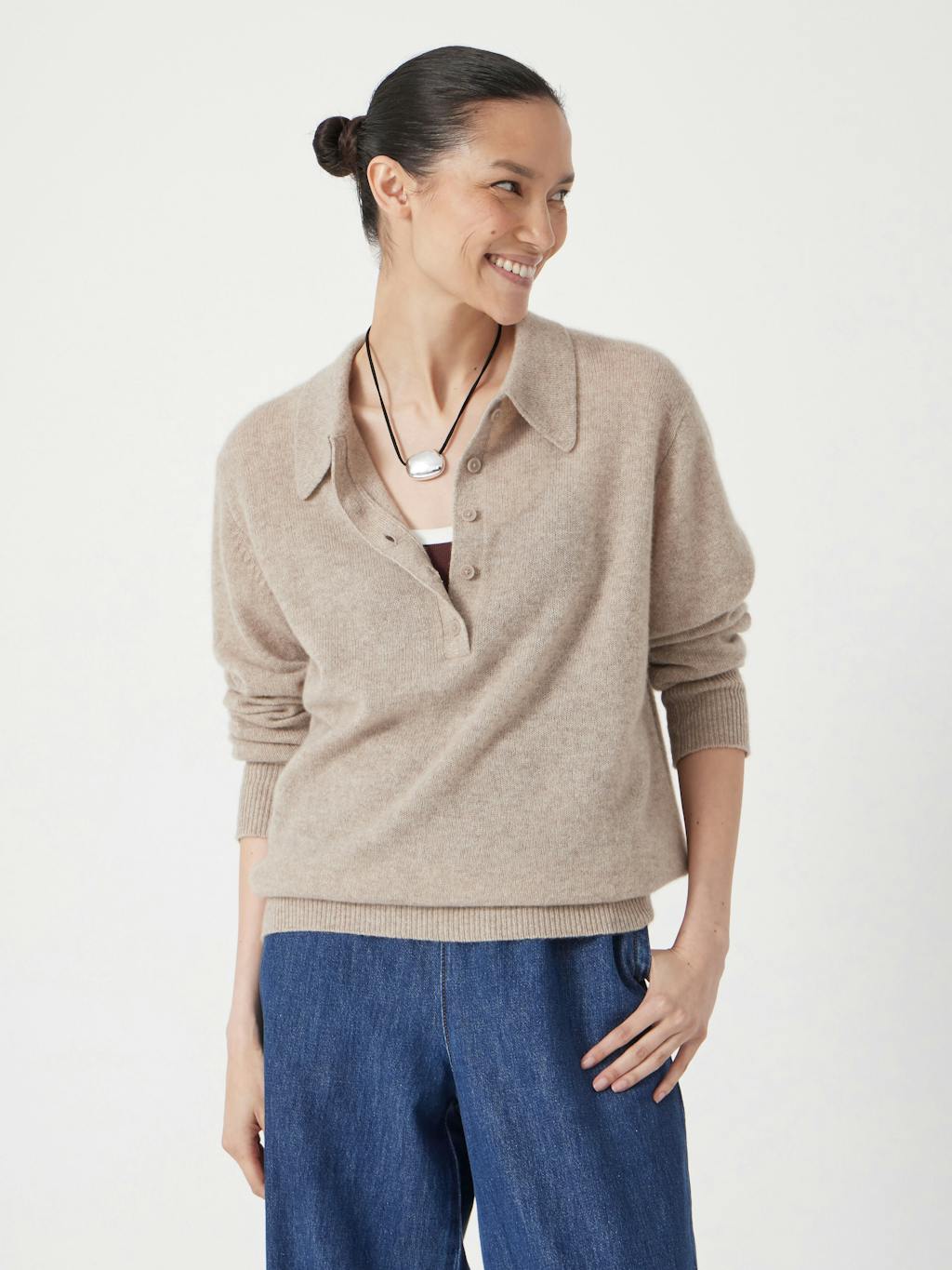 013668-4633-02 Cashmere Long Sleeve Polo Jumper
