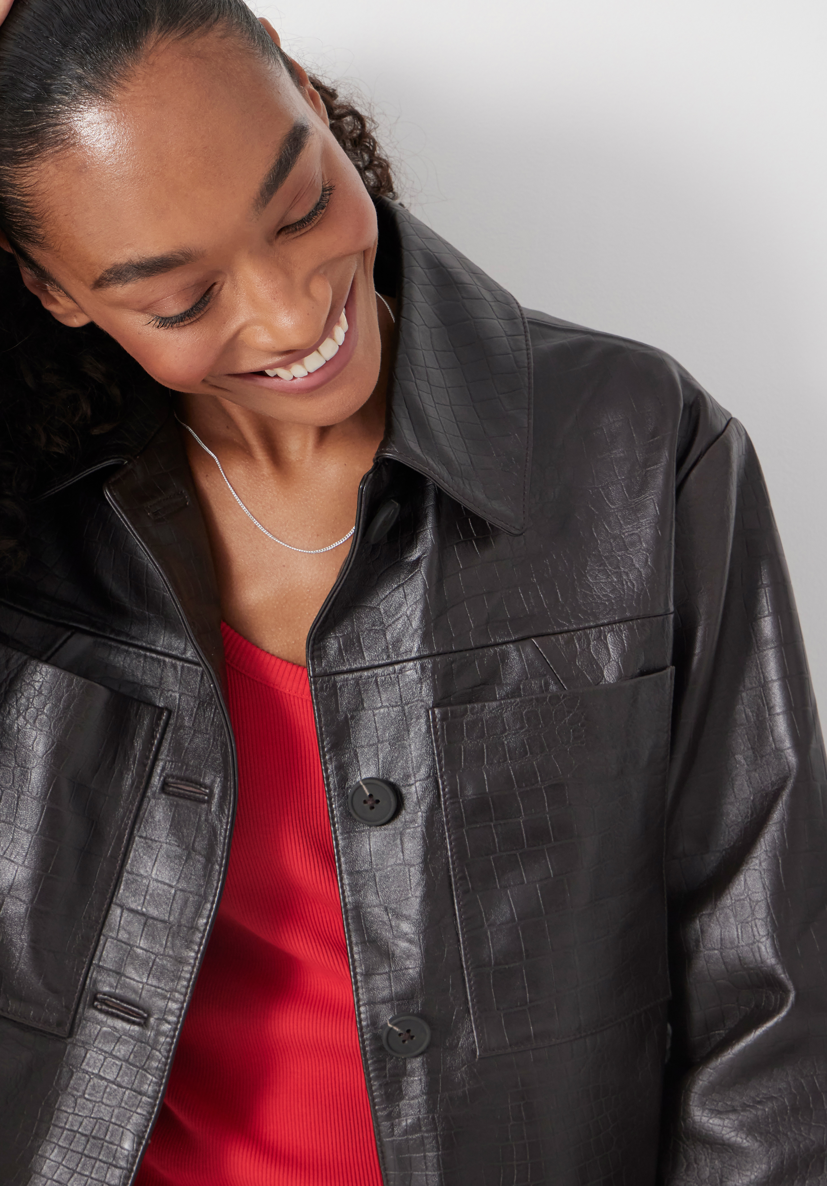 Kelly Croc Effect Leather Jacket