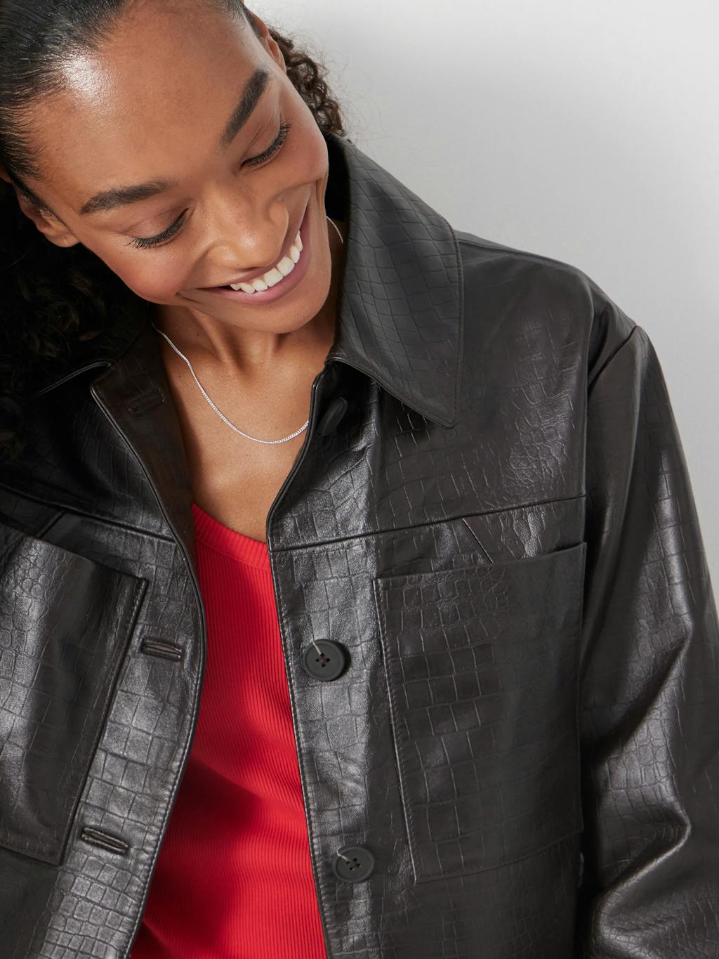 013403-0676-04 Kelly Croc Effect Leather Jacket