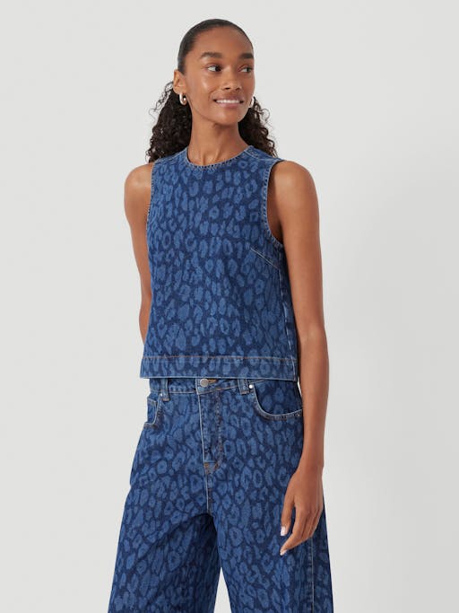 Valerie Leopard Print Denim Shell Top