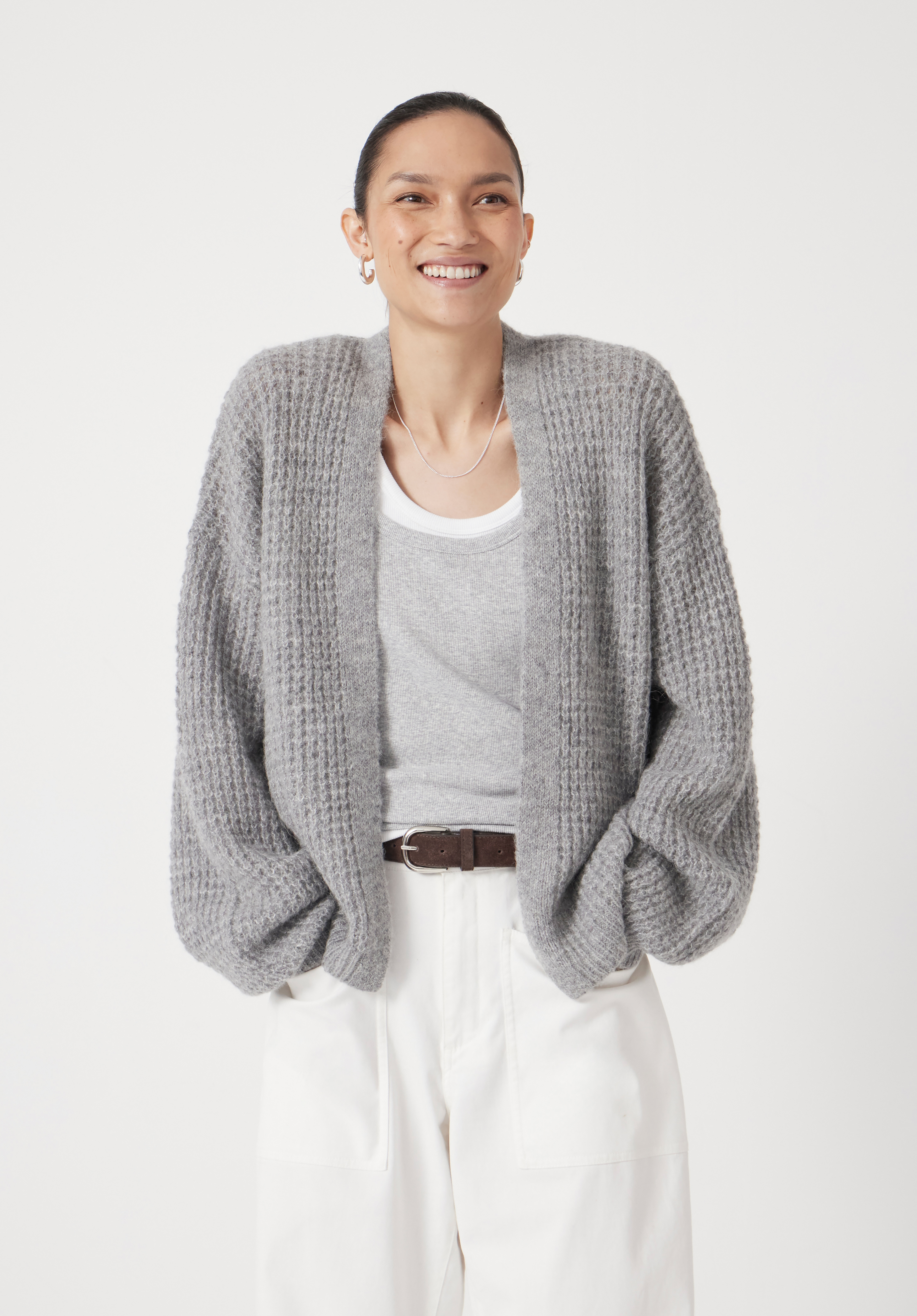 Flossie Waffle Stitch Wool Blend Edge to Edge Cardigan