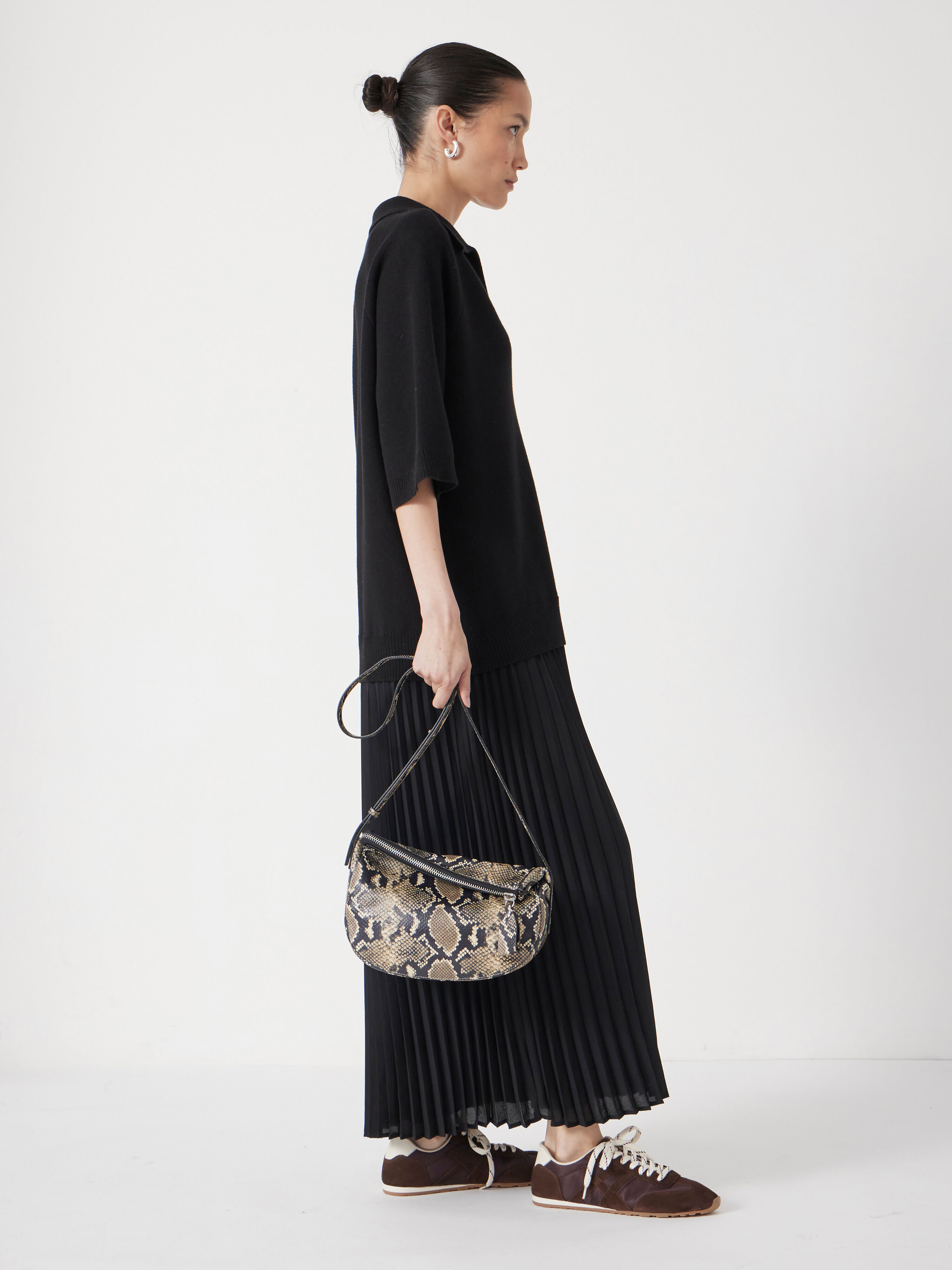 Zippy Crescent Leather Crossbody Bag