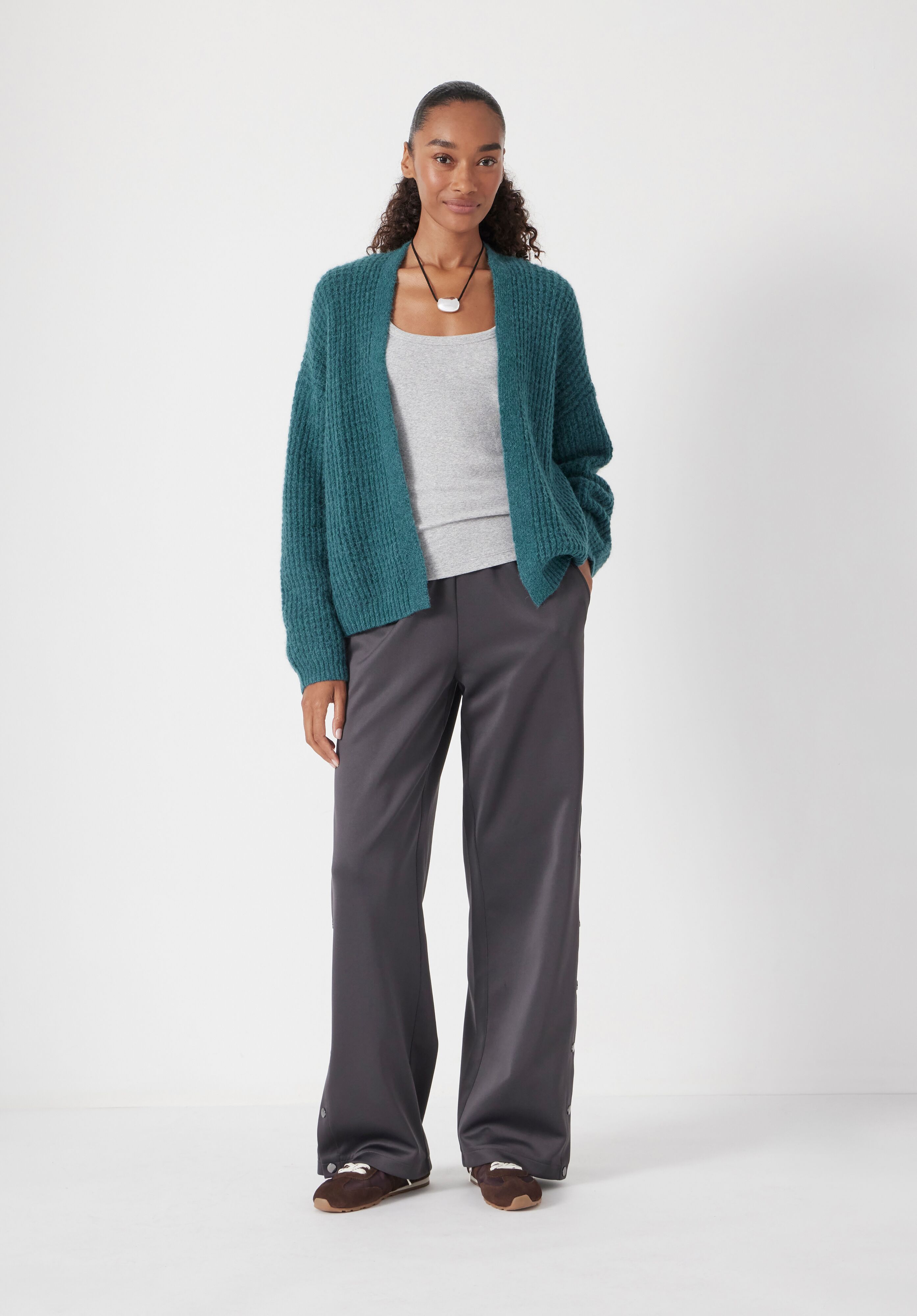 Flossie Waffle Stitch Wool Blend Edge to Edge Cardigan