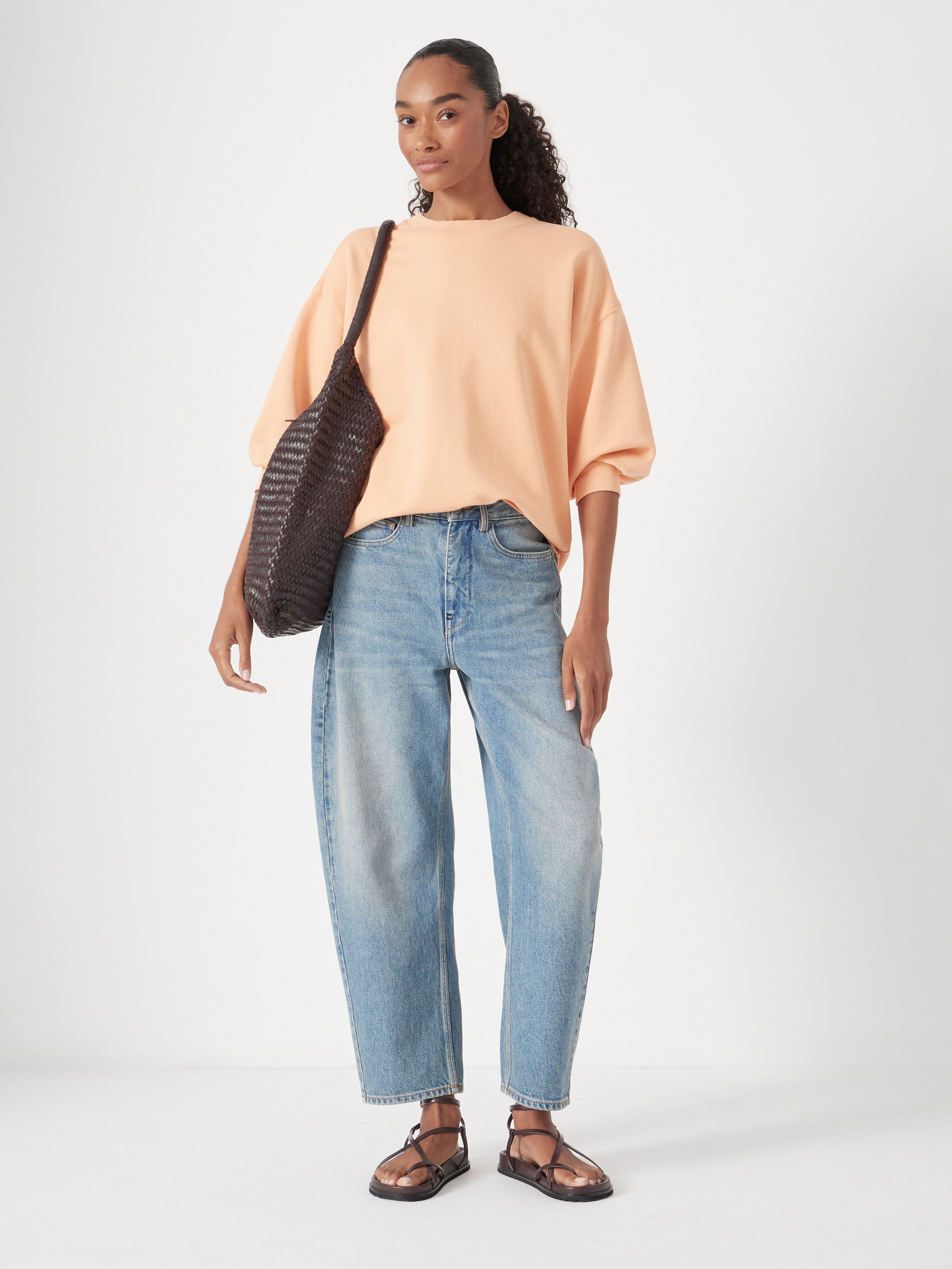 Gathered Sleeve Cotton Sweatshirt