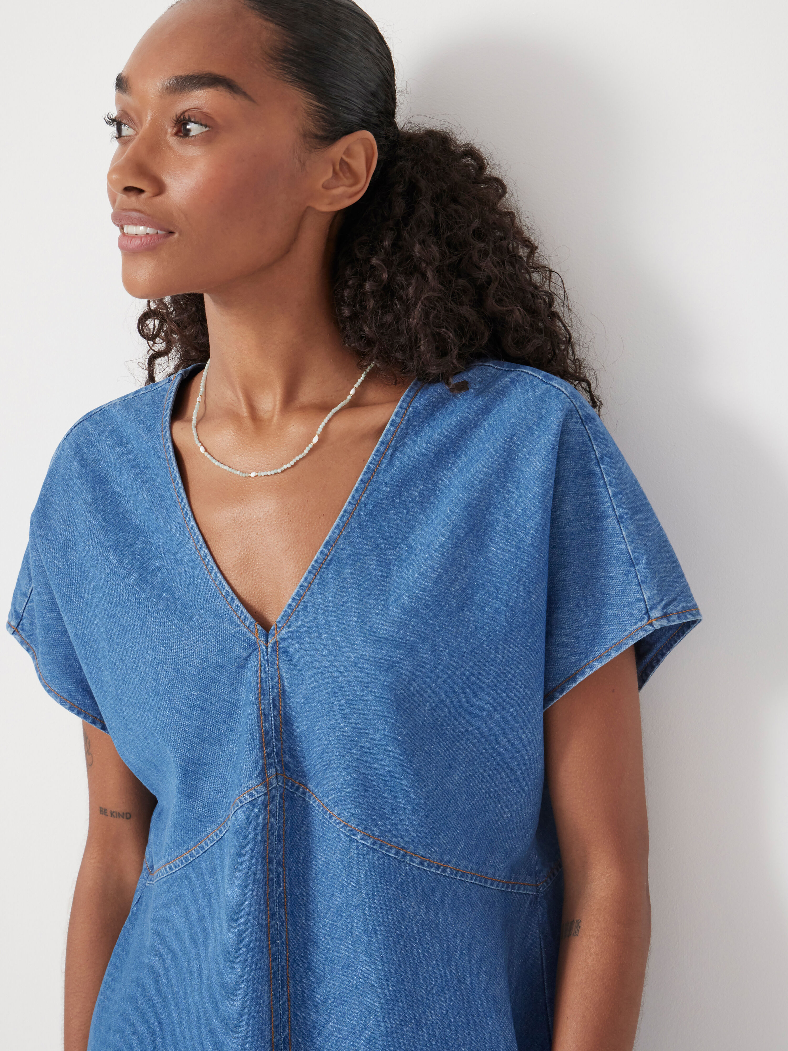 Grace V Neck Denim Dress