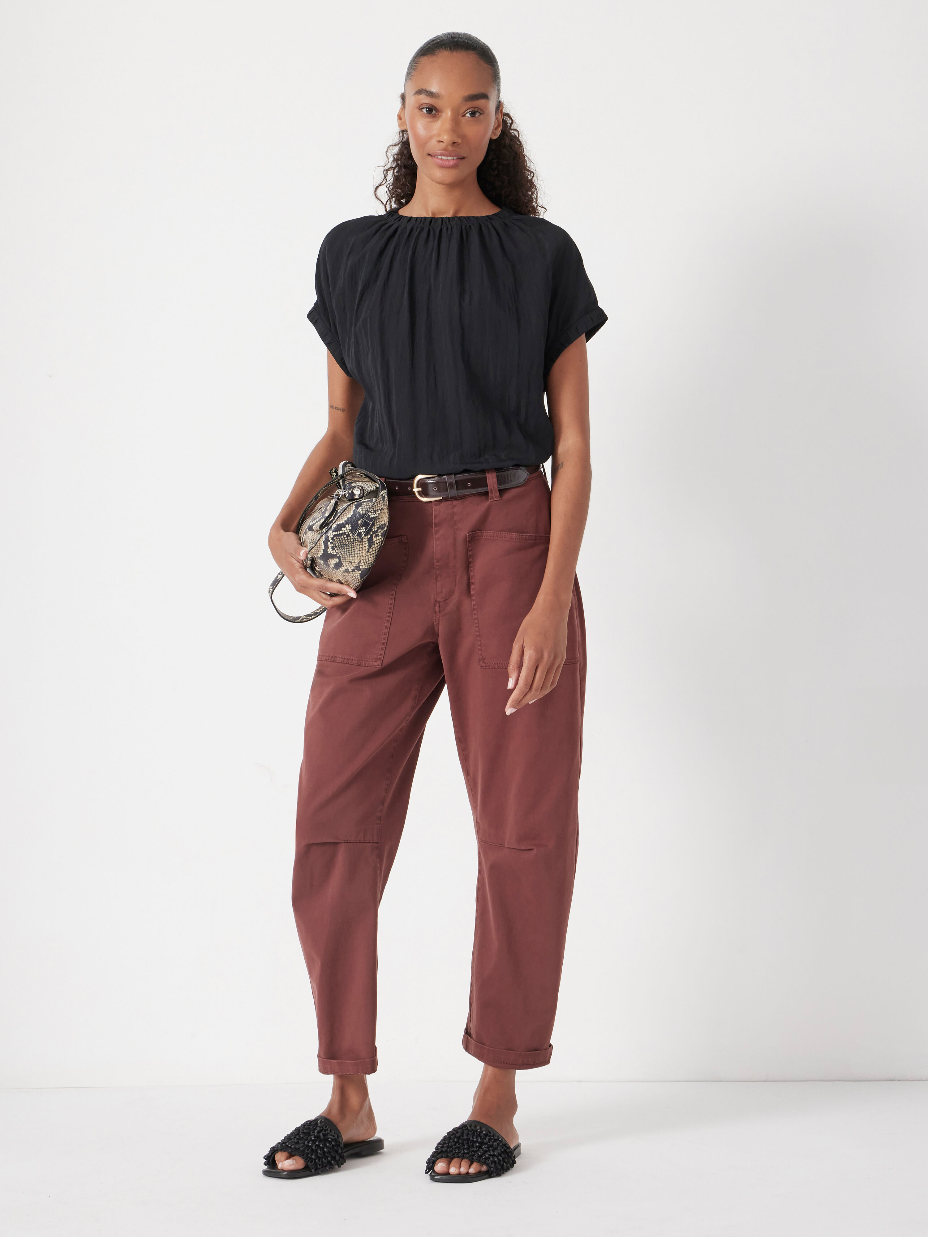 Gathered Crew Neck Detail Top