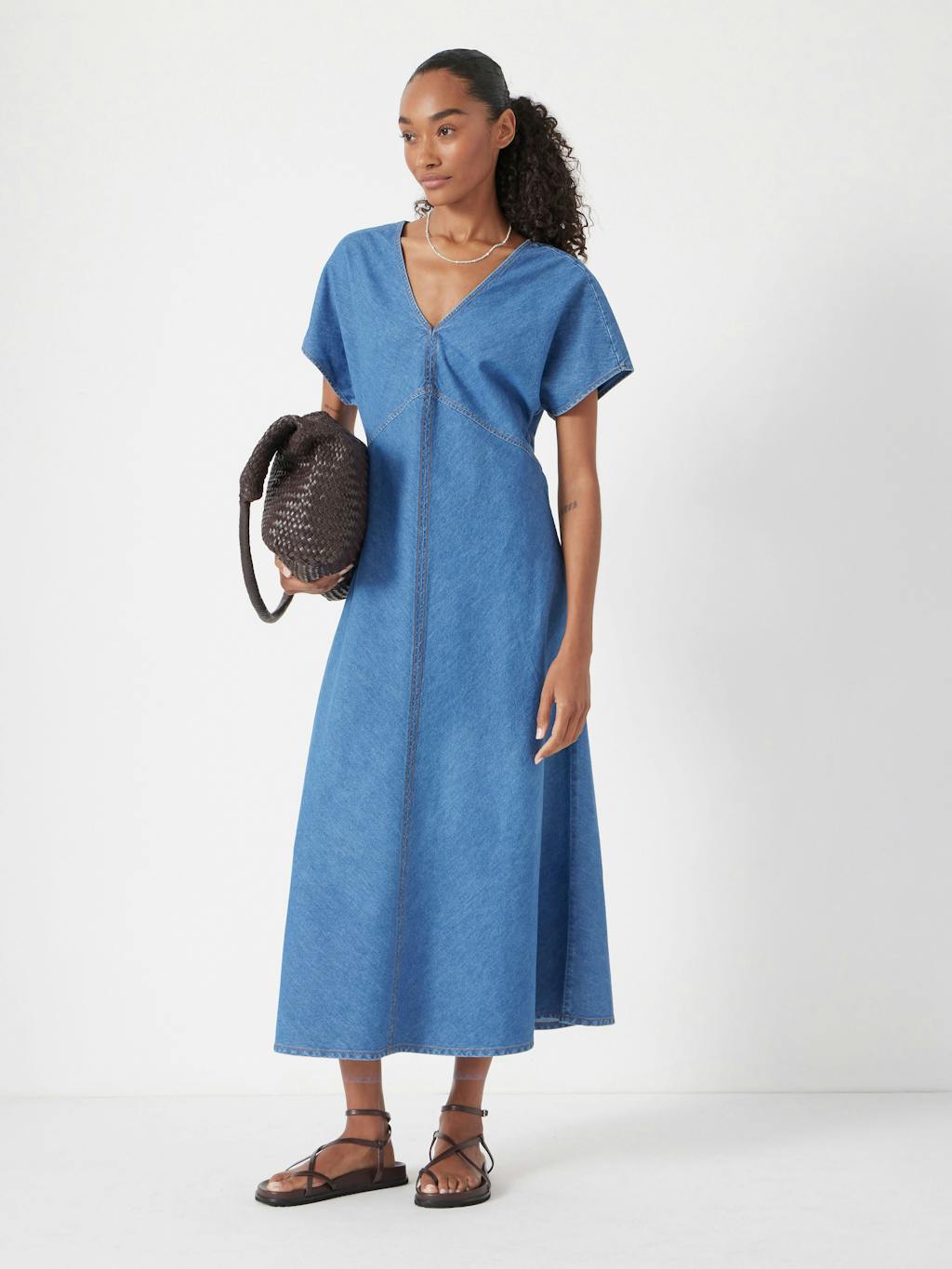 014042-2911-01 Grace V Neck Denim Dress