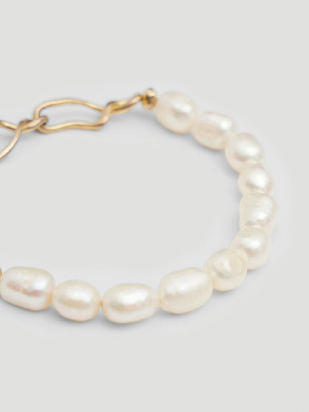 014219-0212-03 Twisted Chain and Freshwater Pearl Bracelet (Off White)