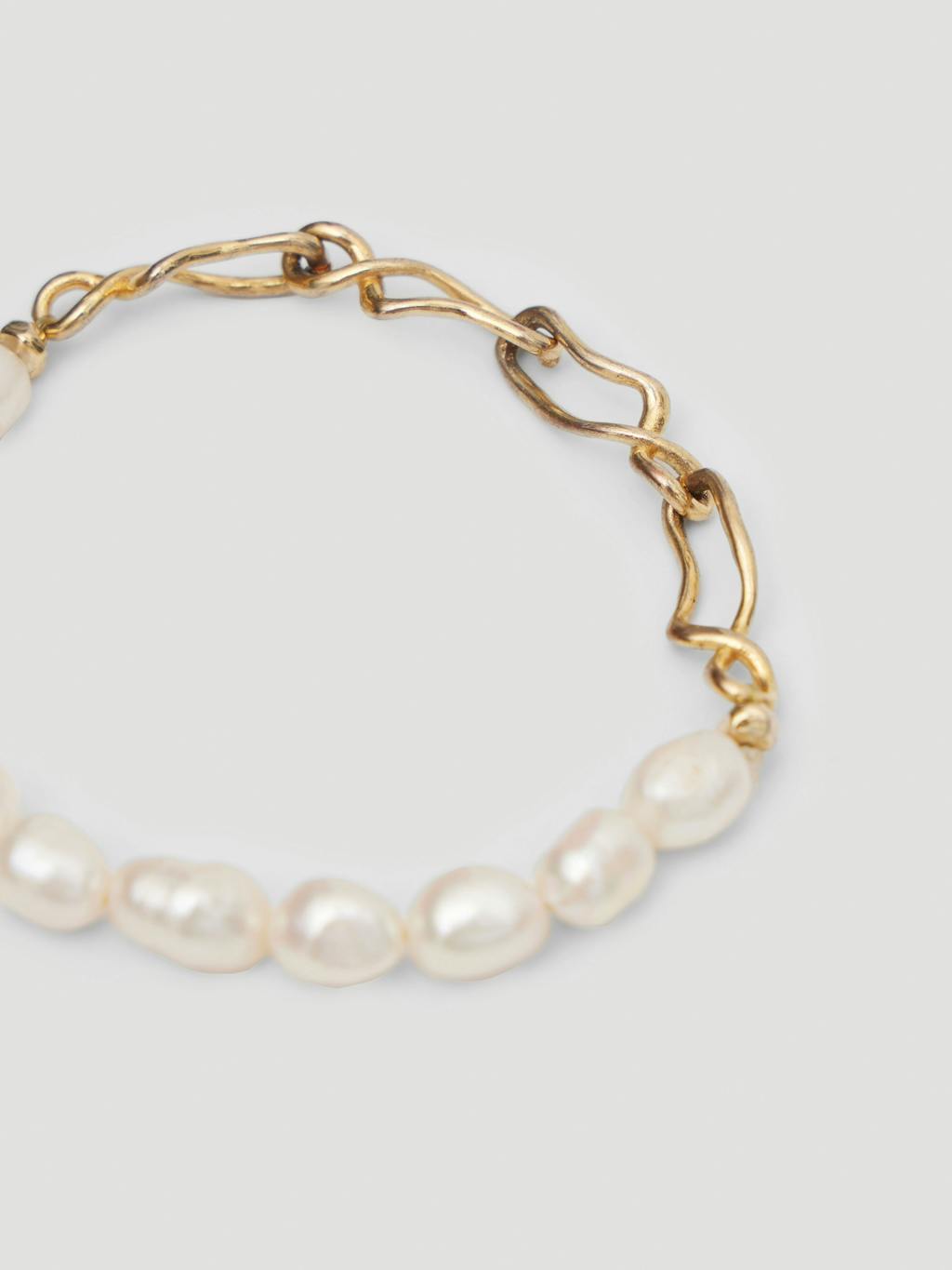 014219-0212-02 Twisted Chain and Freshwater Pearl Bracelet (Off White)