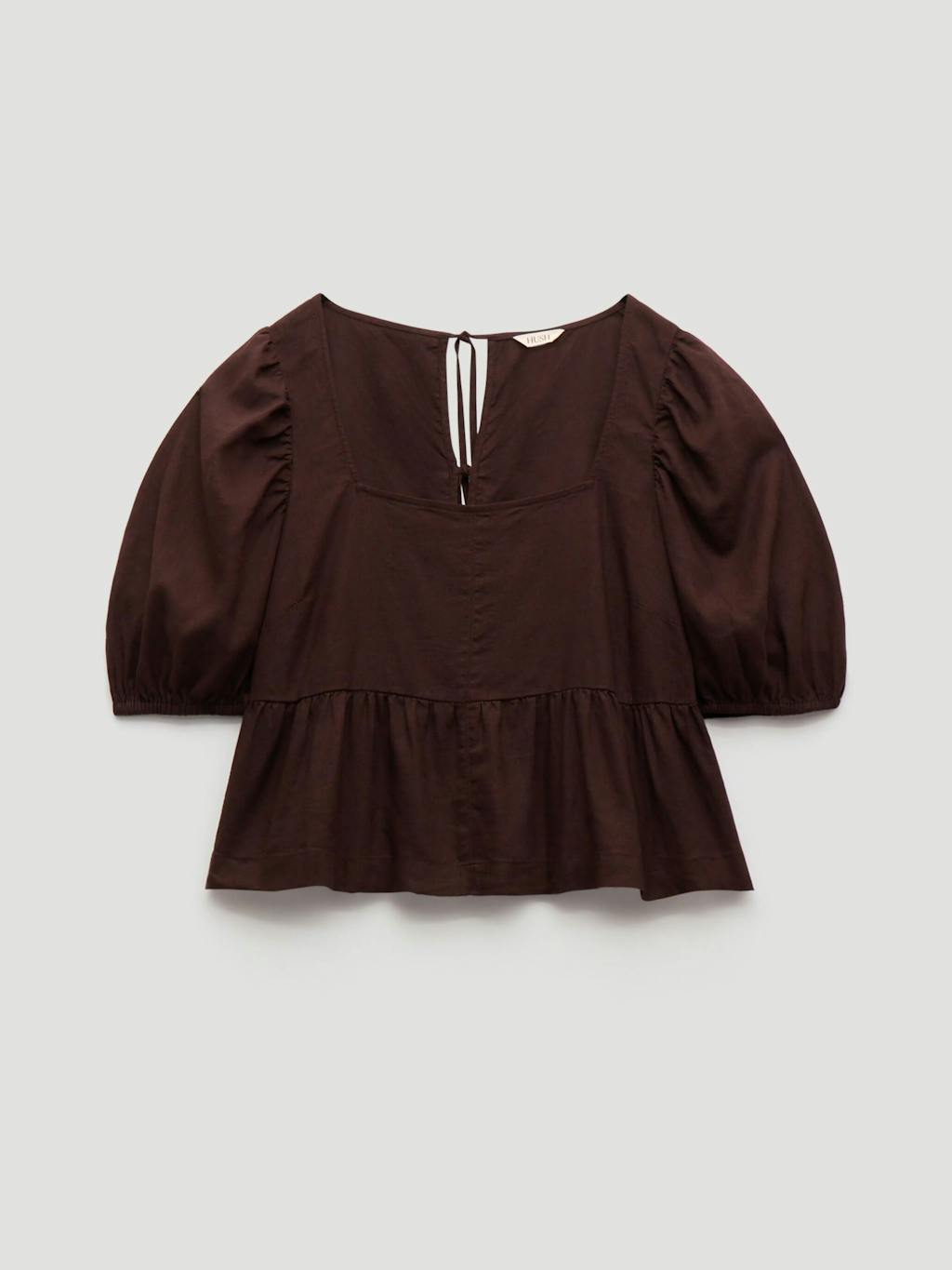 014142-0450-07 Alva Puff Sleeve Linen Beach Top