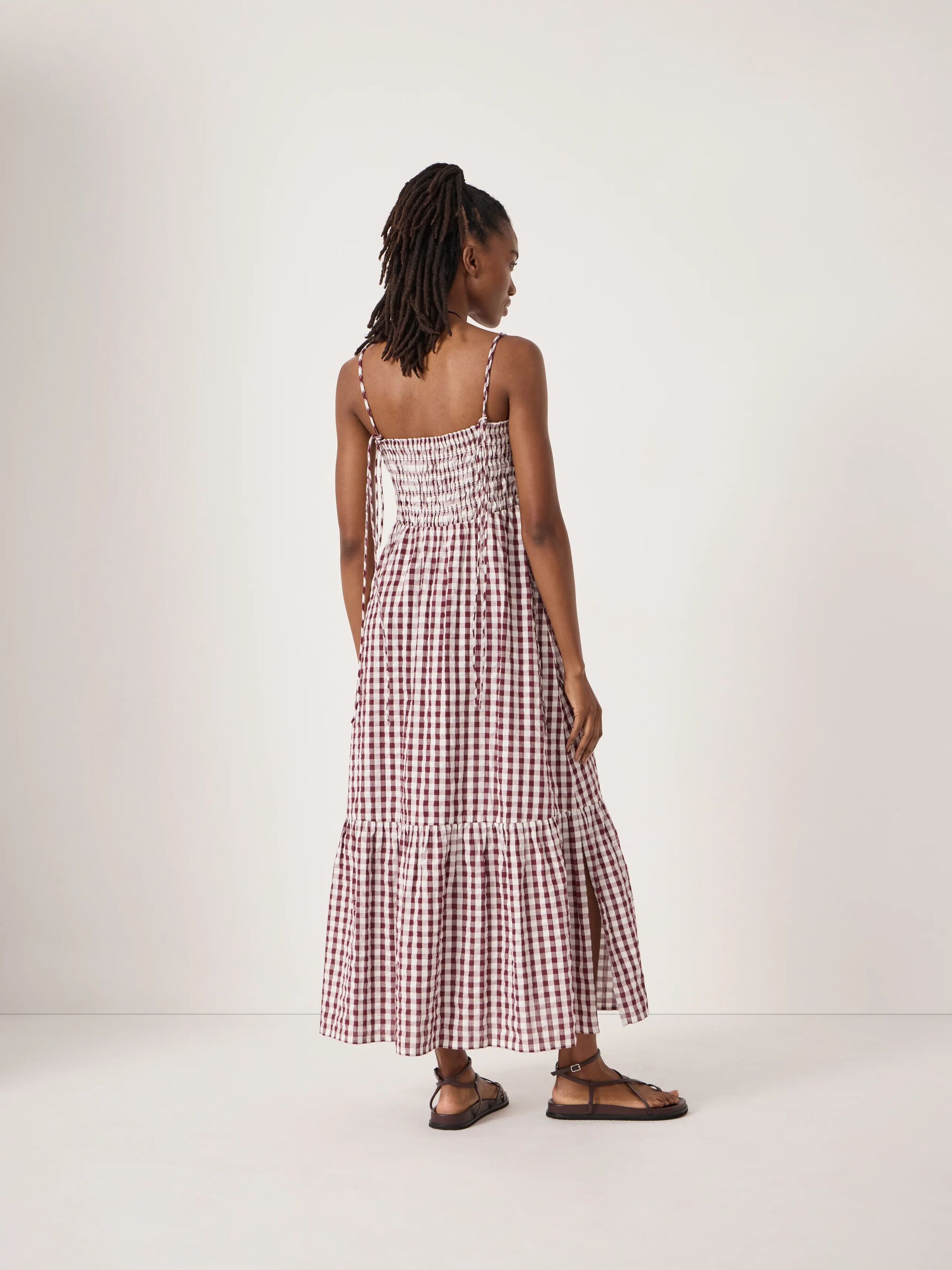 Leni Shirred Gingham Beach Dress