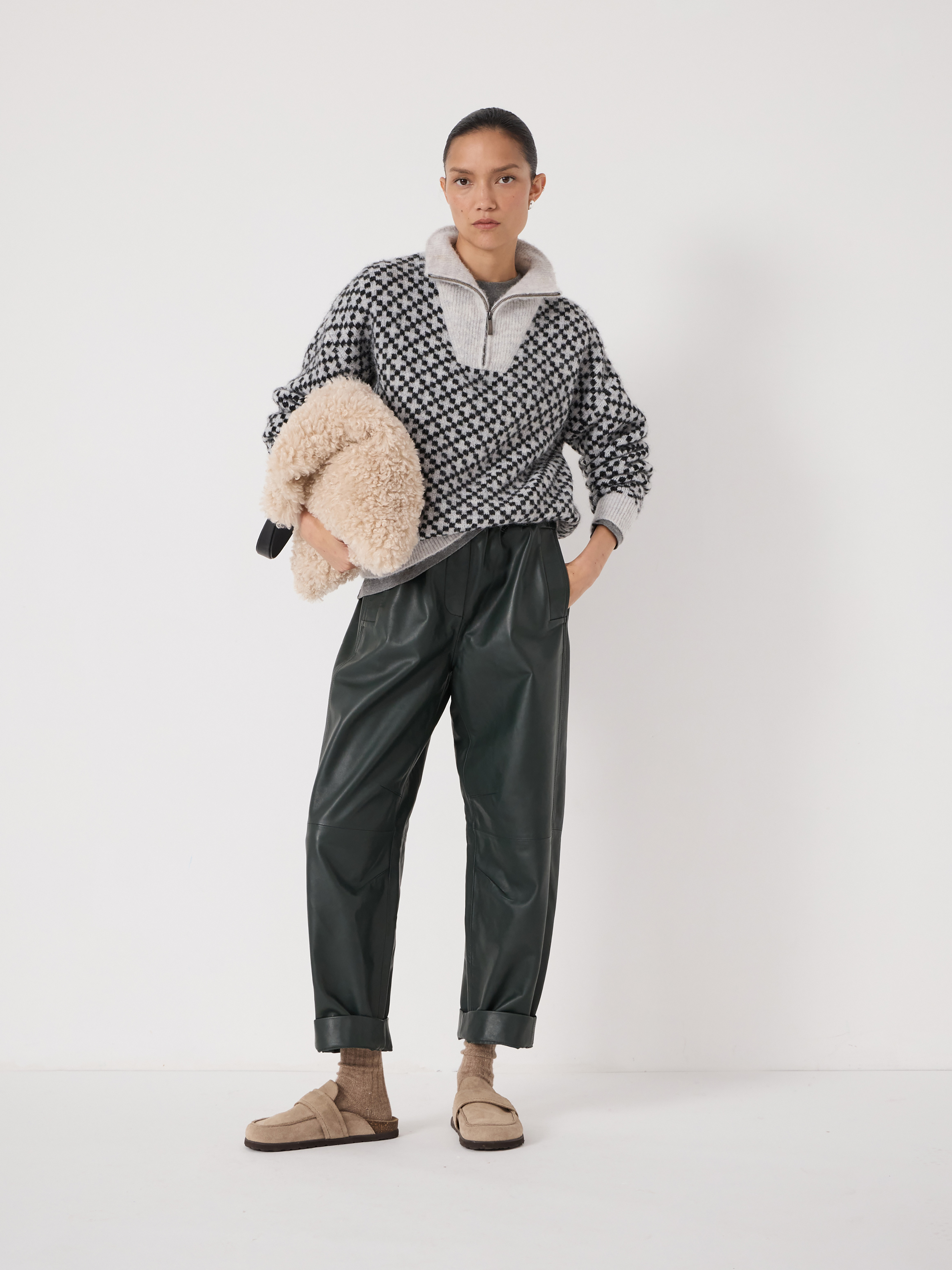 Juno Quarter Zip Mono Jacquard Jumper with Wool