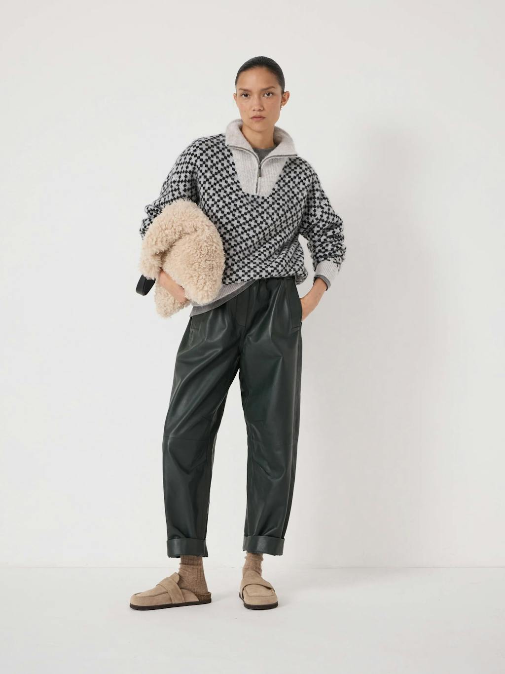 014092-2804-02 Juno Quarter Zip Mono Jacquard Jumper with Wool