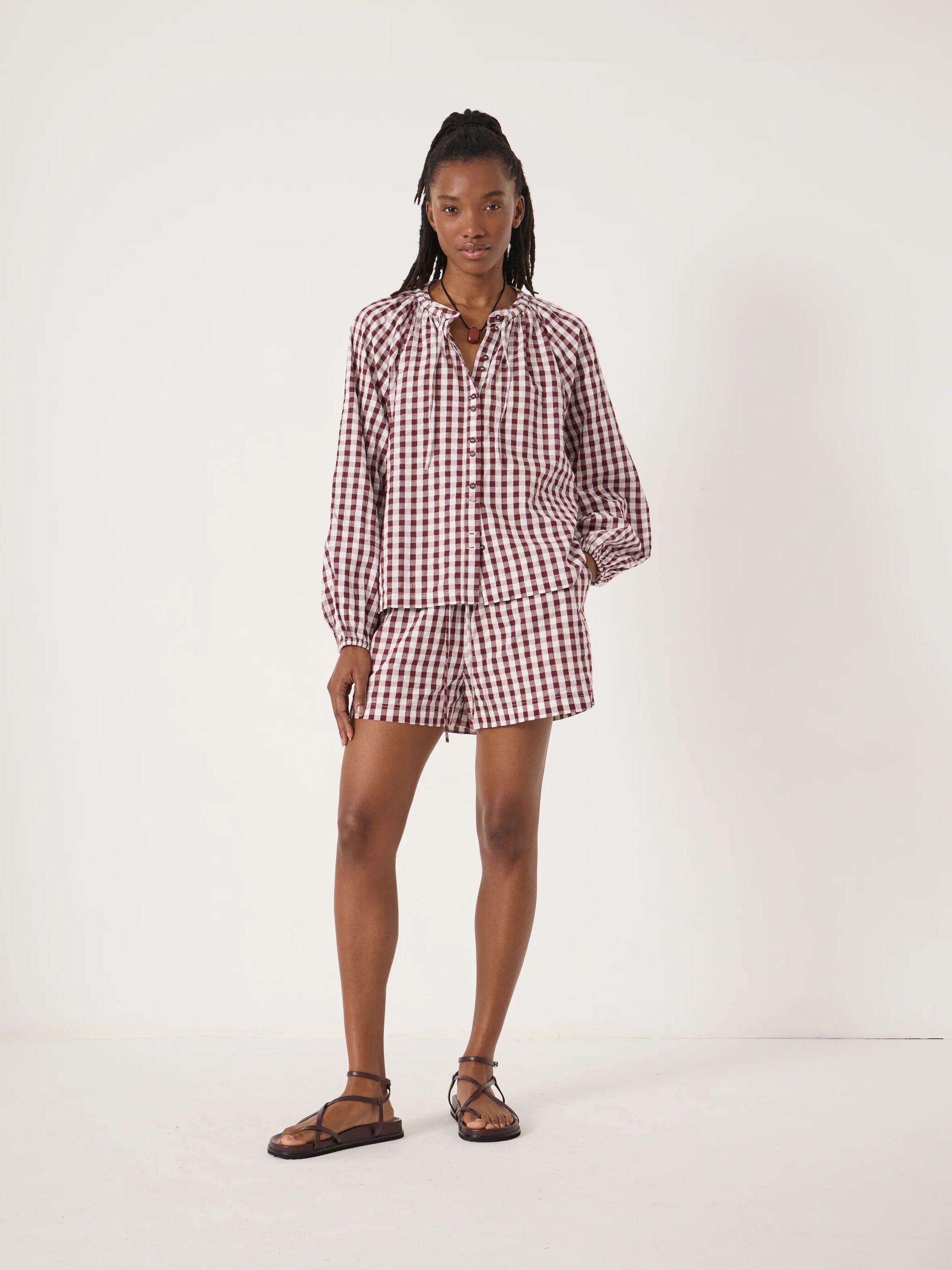 Elsa Gathered Gingham Beach Shirt