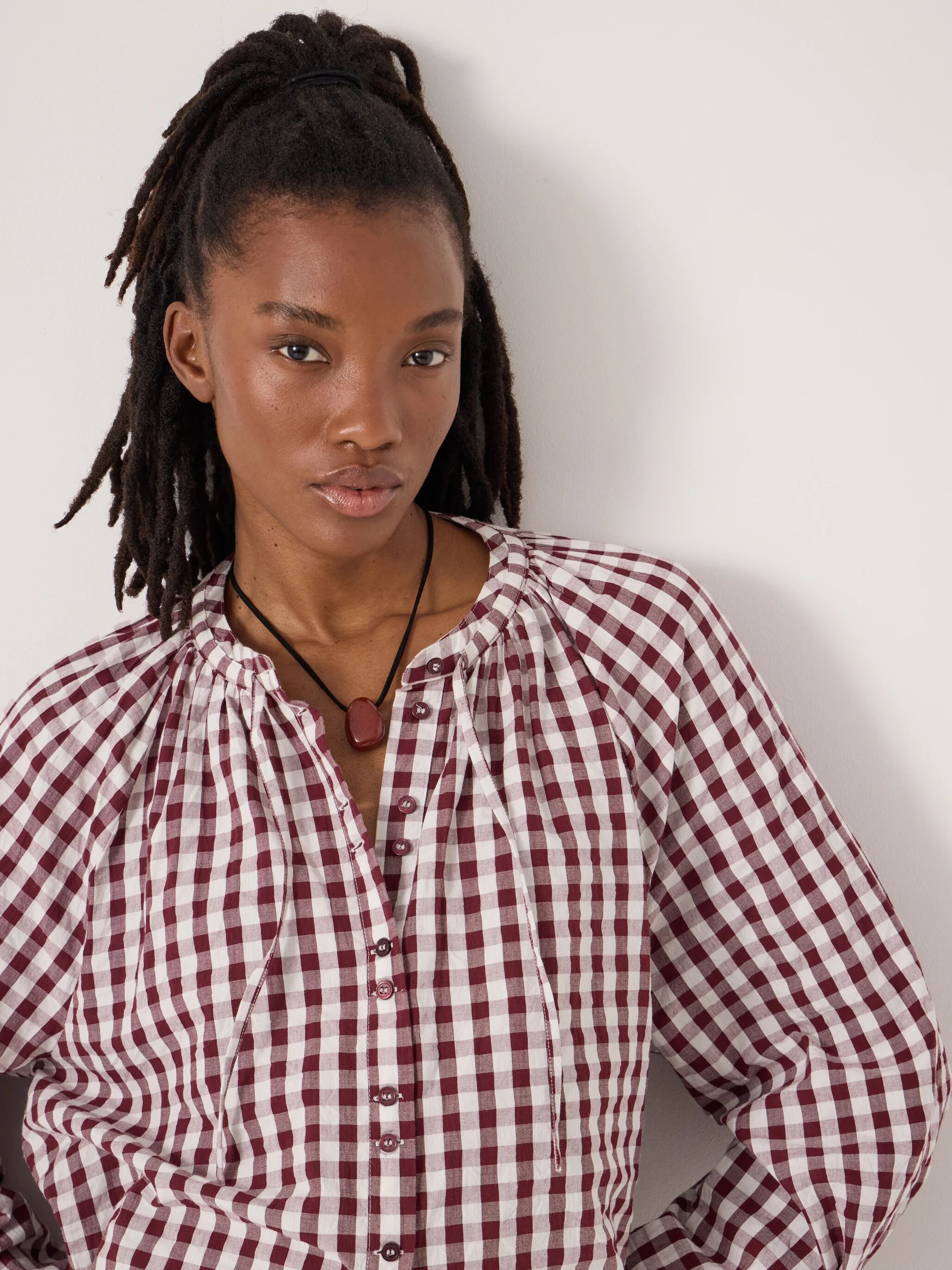 Elsa Gathered Gingham Beach Shirt