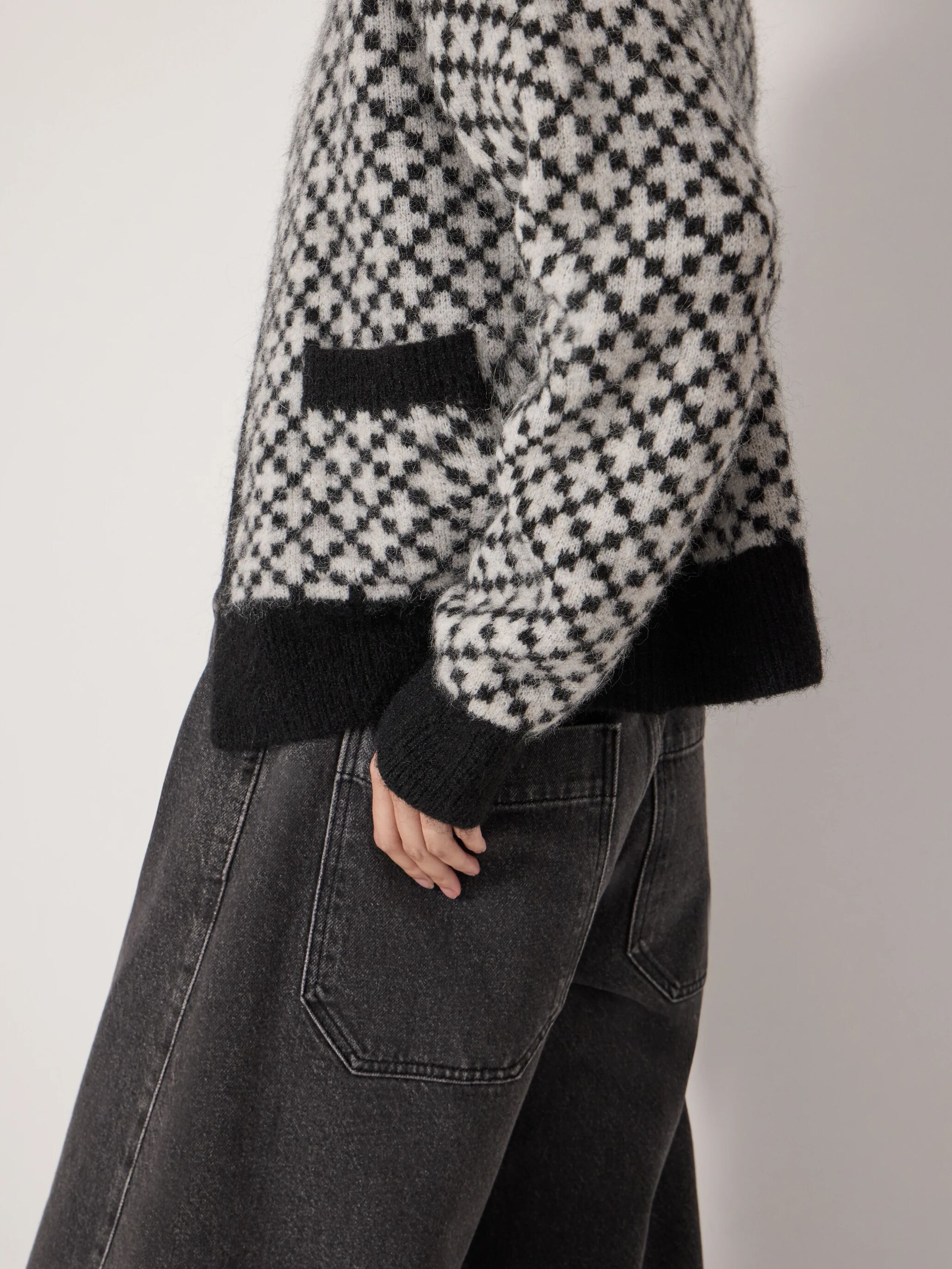 Jacquard Edge-to-Edge Cardigan with Wool