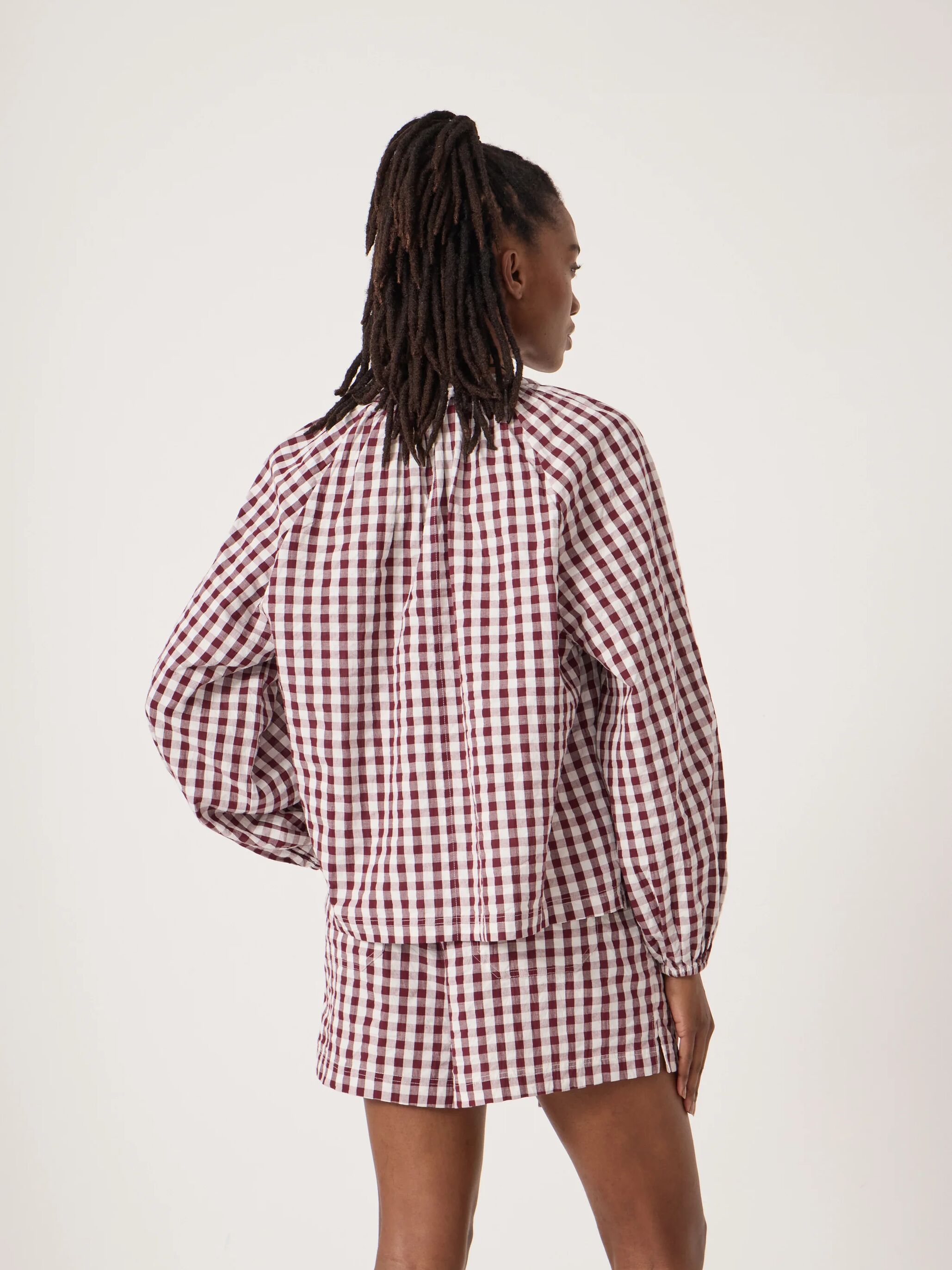 Elsa Gathered Gingham Beach Shirt