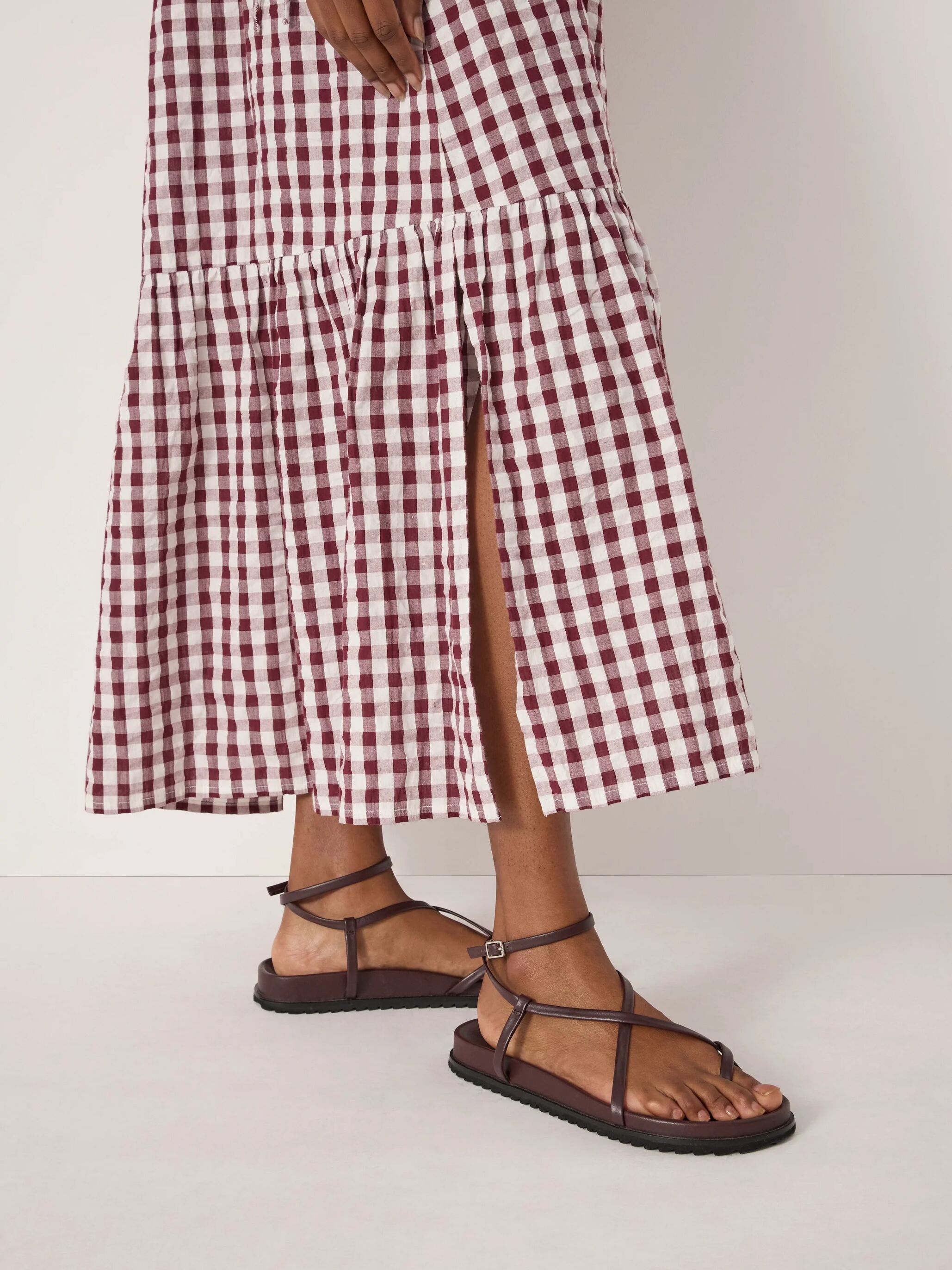 Leni Shirred Gingham Beach Dress