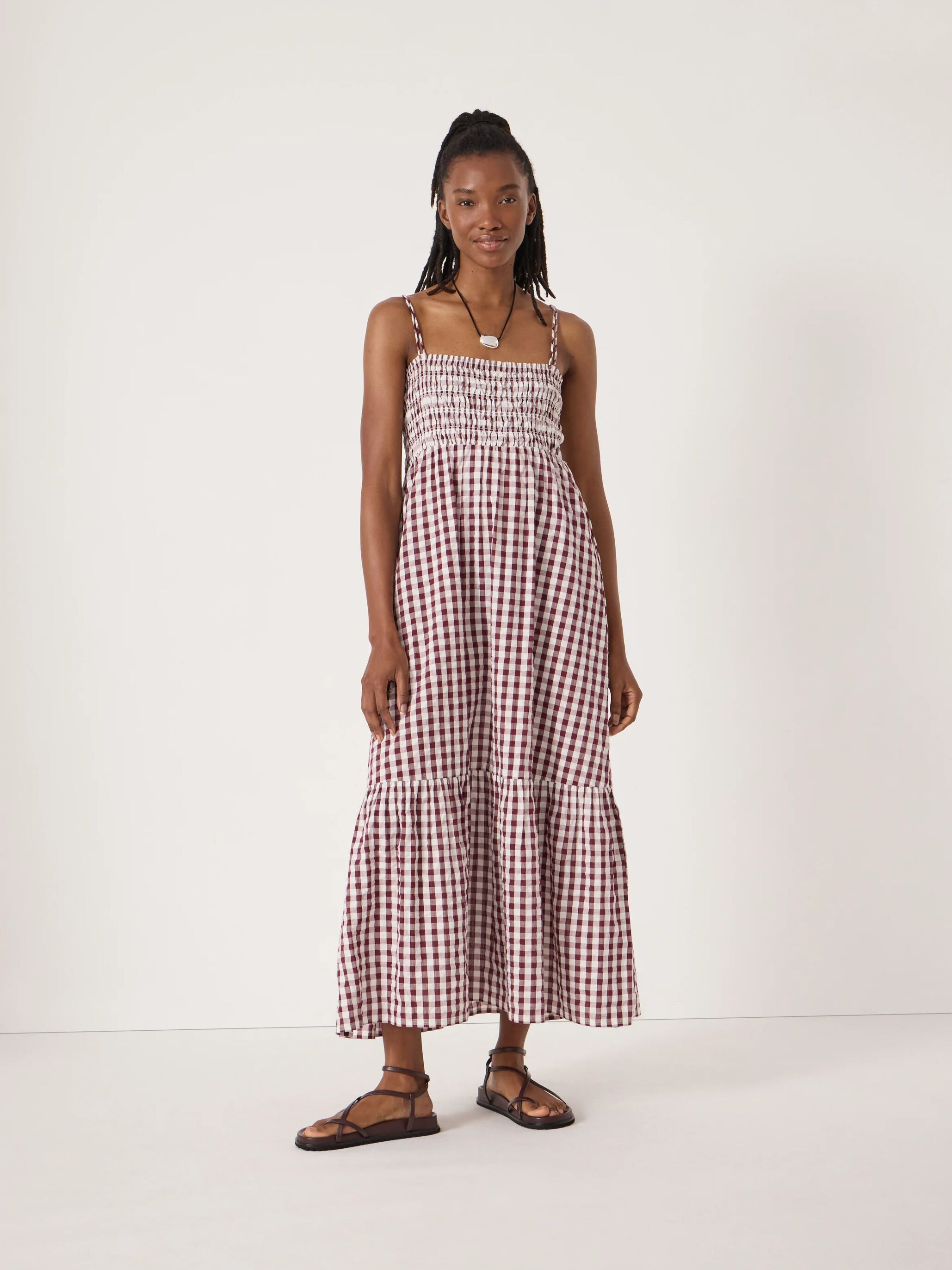 Leni Shirred Gingham Beach Dress