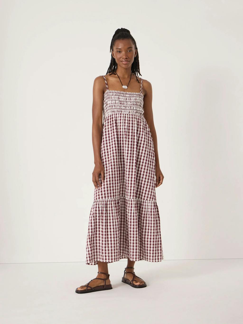 014534-3278-01 Leni Shirred Gingham Beach Dress