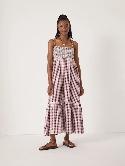 Leni Shirred Gingham Beach Dress