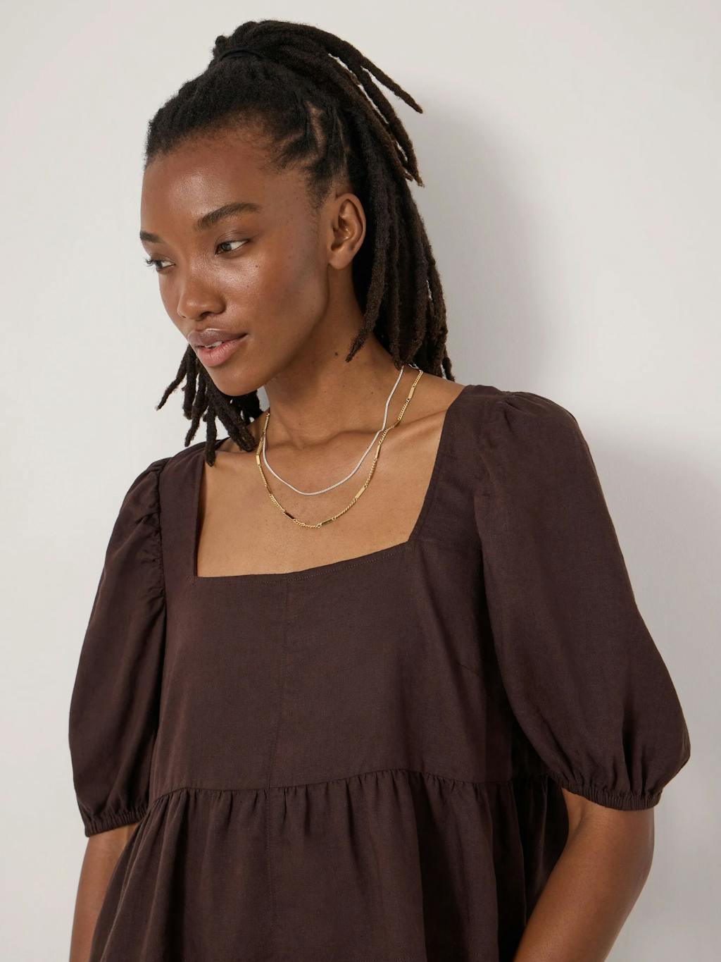 014142-0450-03 Alva Puff Sleeve Linen Beach Top