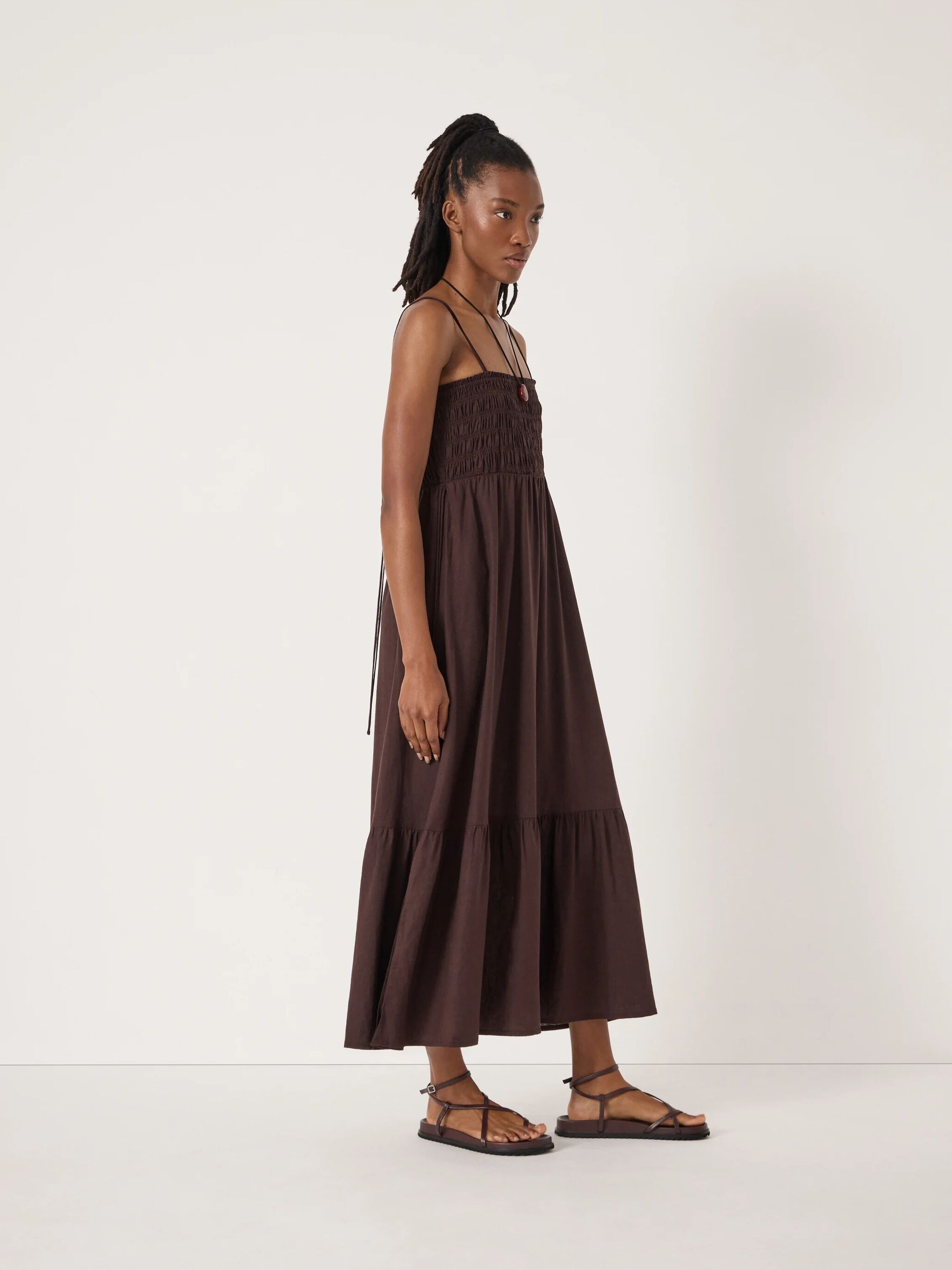 Leni Shirred Linen Beach Dress