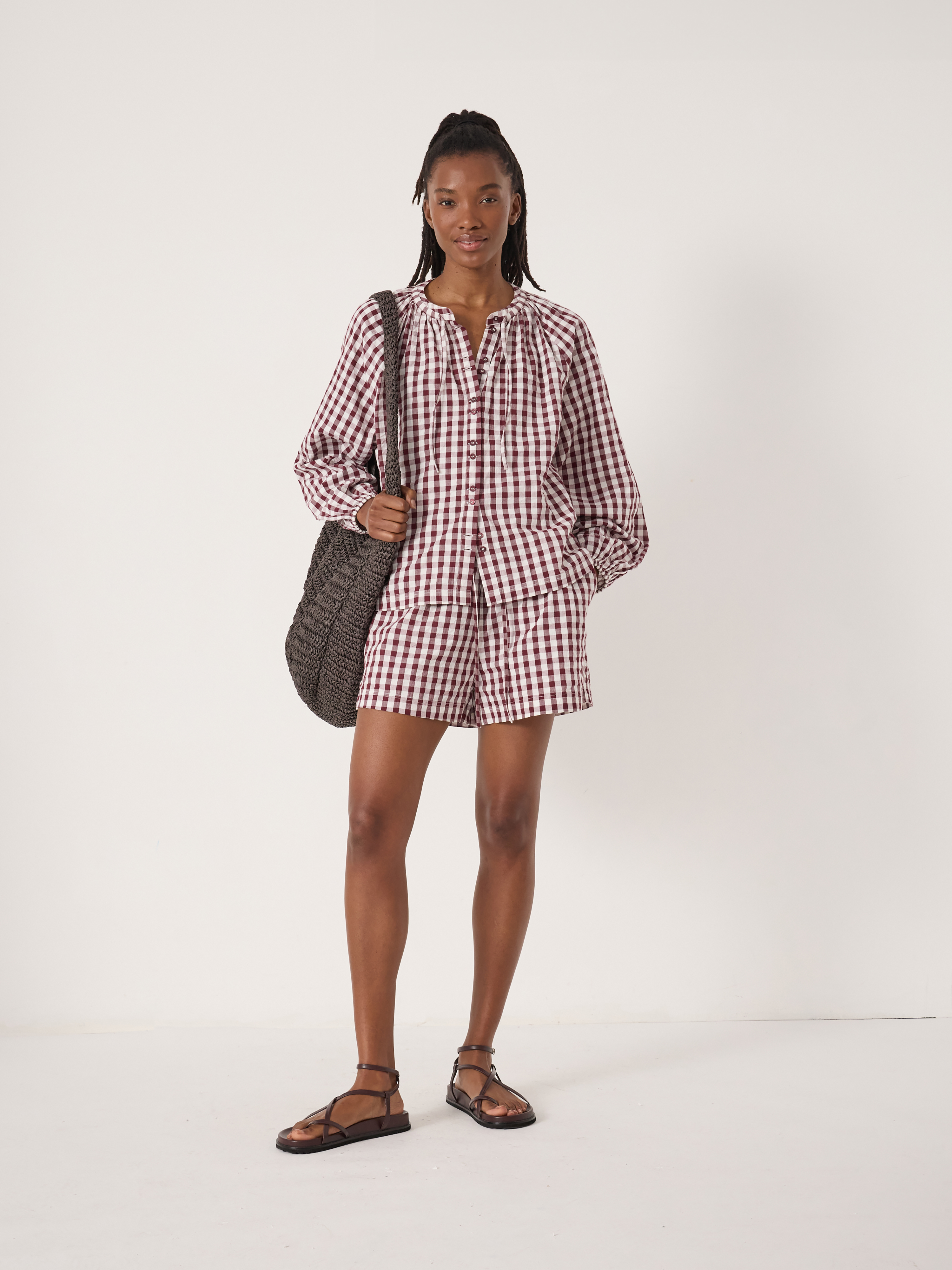Ernie Gathered Gingham Beach Shorts