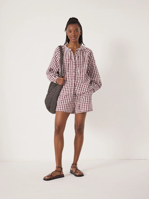 Ernie Gathered Gingham Beach Shorts