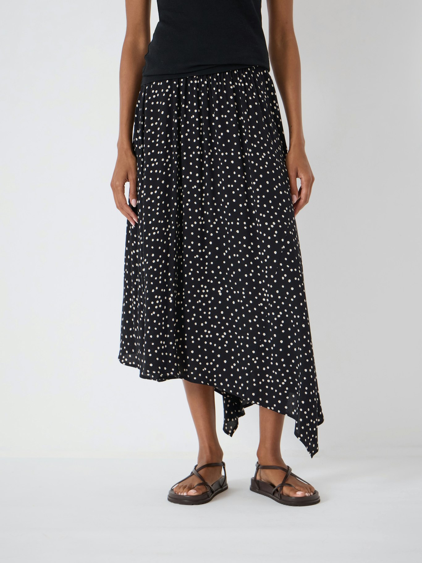 Cesca Polka Dot Asymmetric Skirt - Tiny Polka Dot Black | Hush