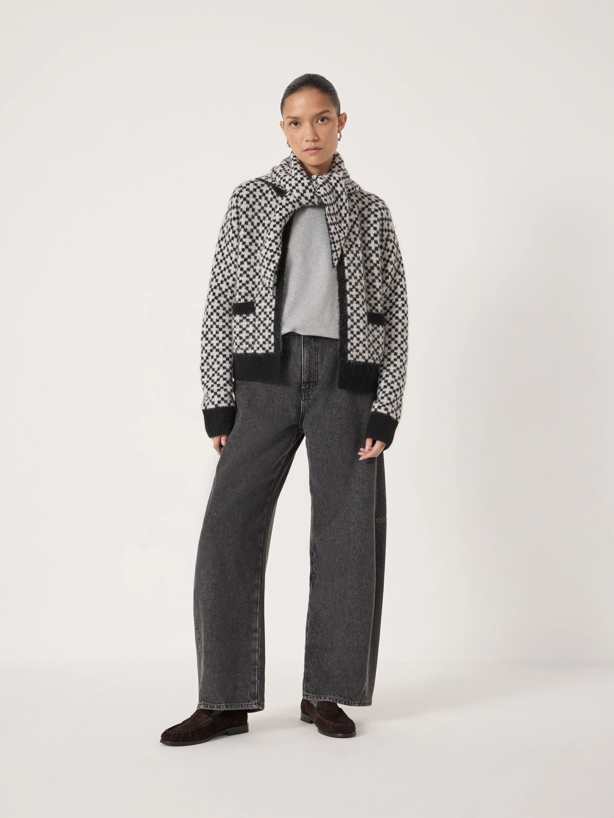 Jacquard Edge-to-Edge Cardigan with Wool
