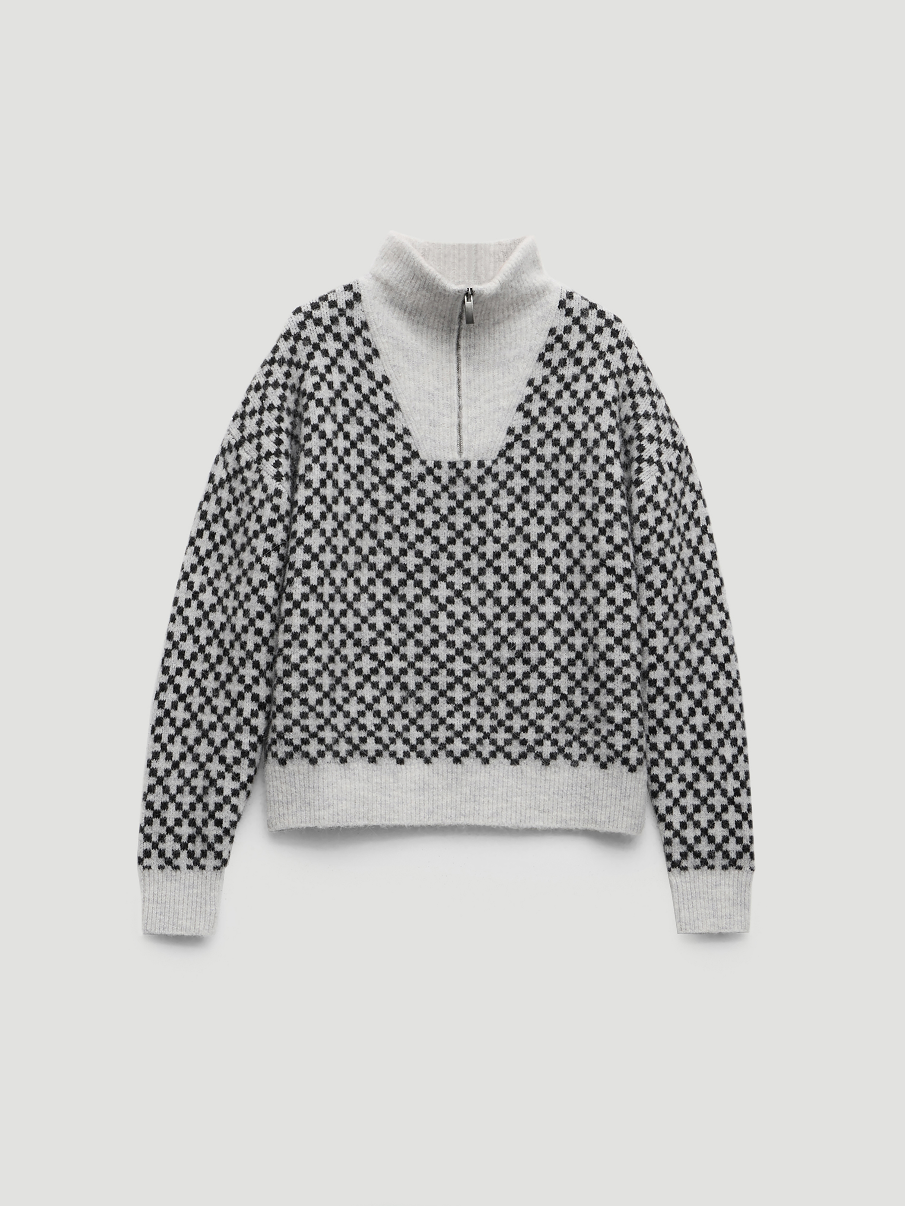 Juno Quarter Zip Mono Jacquard Jumper with Wool