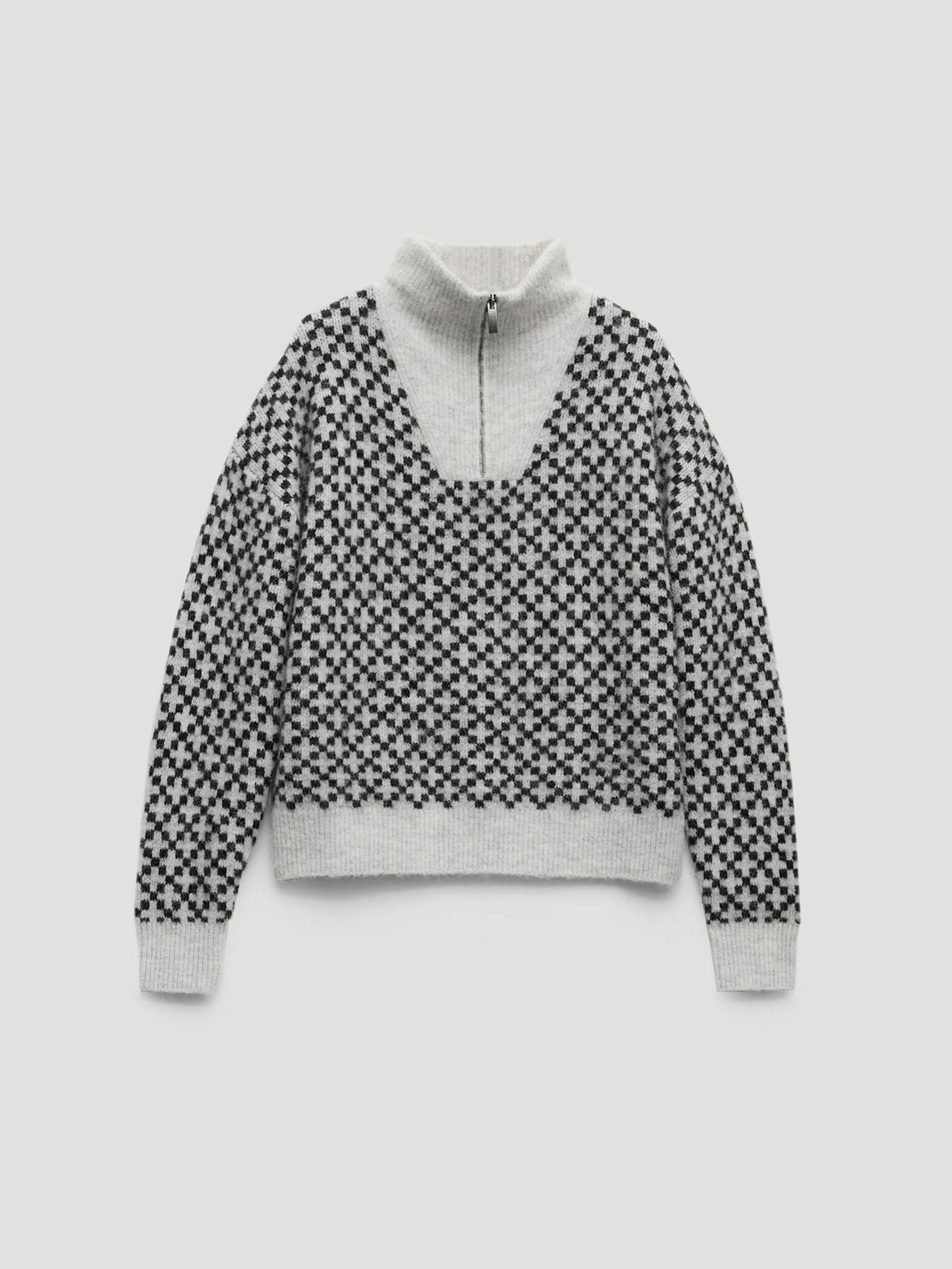 014092-2804-07 Juno Quarter Zip Mono Jacquard Jumper with Wool