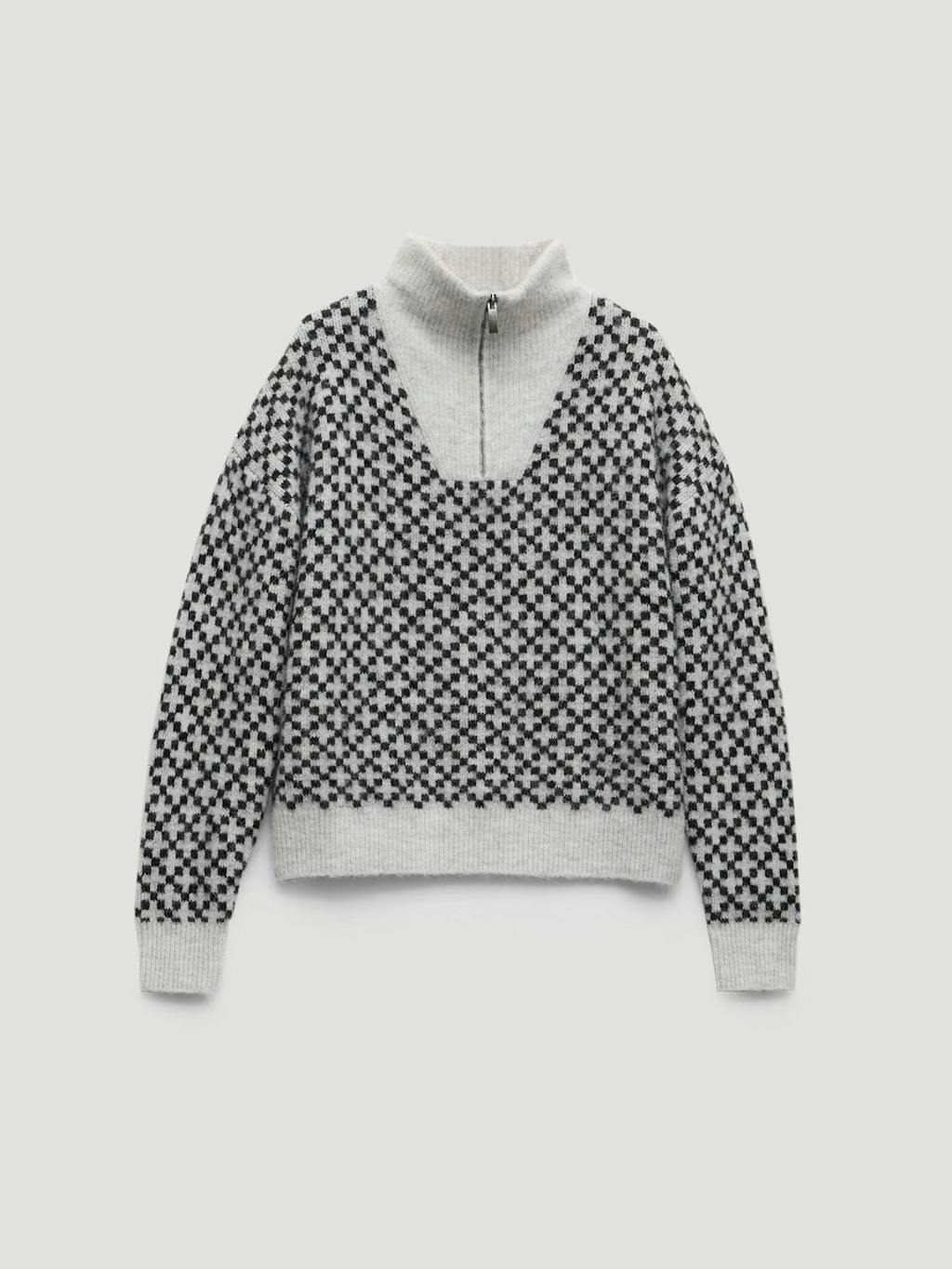 014092-2804-07 Juno Quarter Zip Mono Jacquard Jumper with Wool