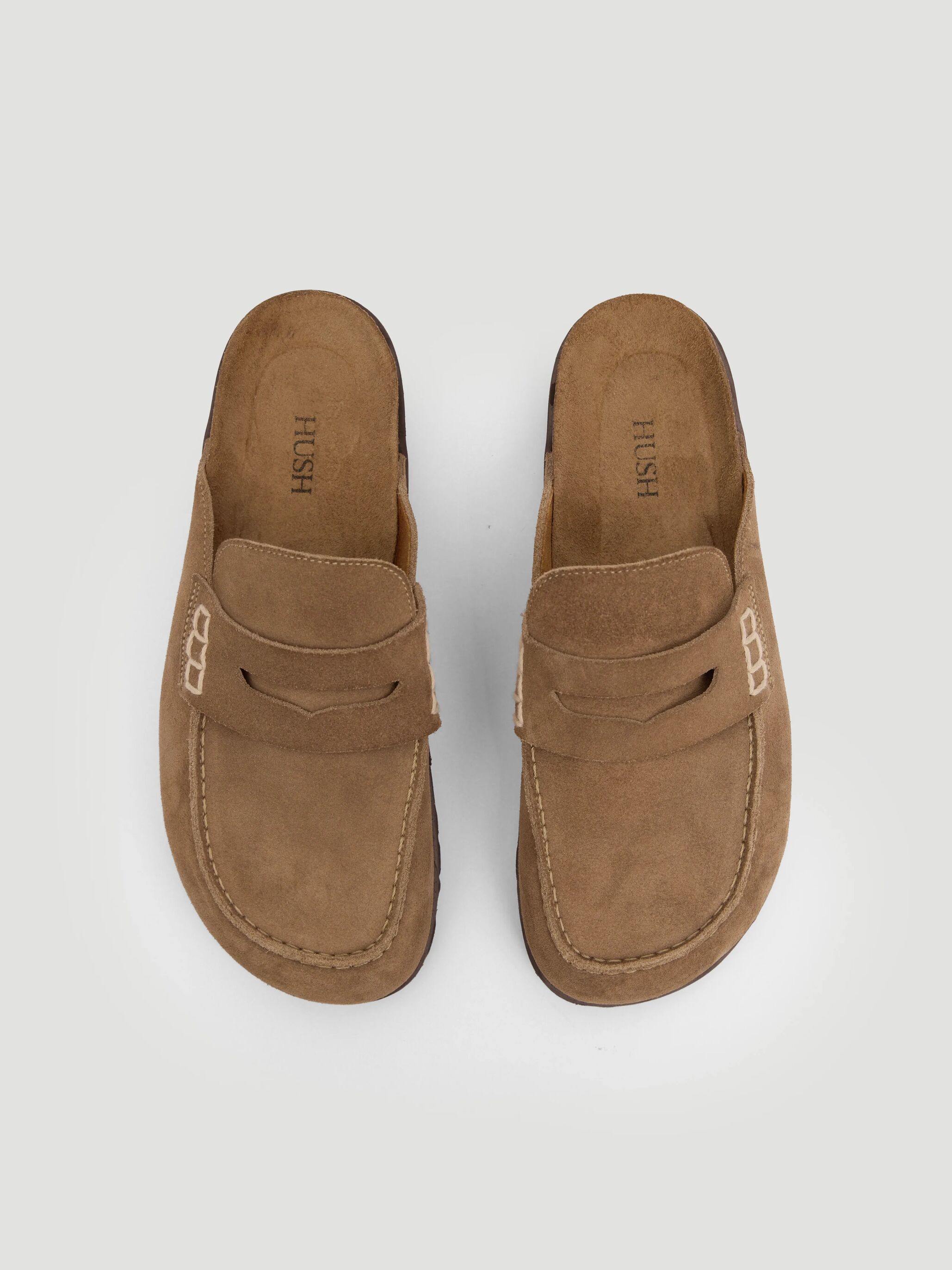 Rune Suede Padded Mules | Taupe Brown | hush