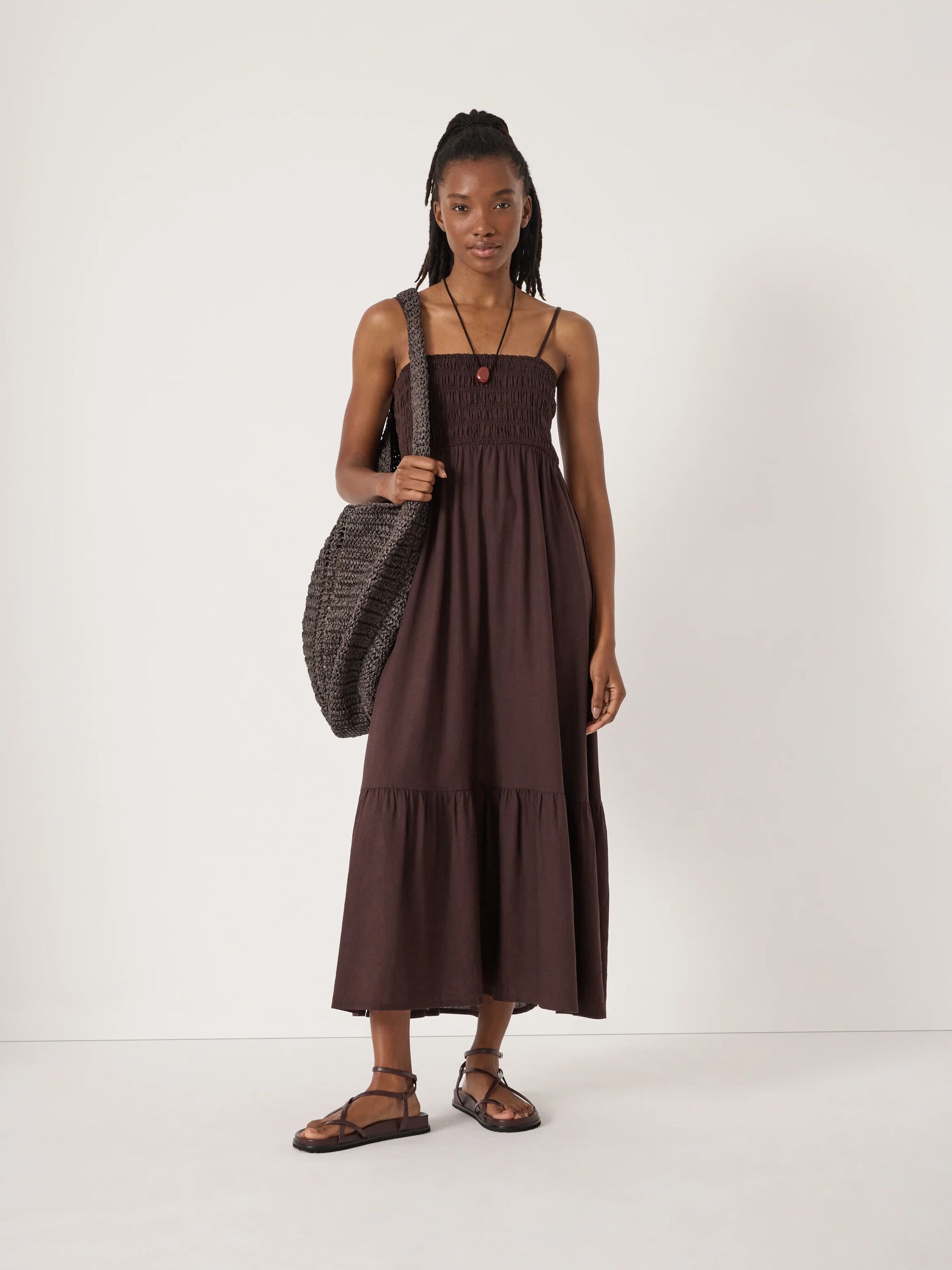Leni Shirred Linen Beach Dress