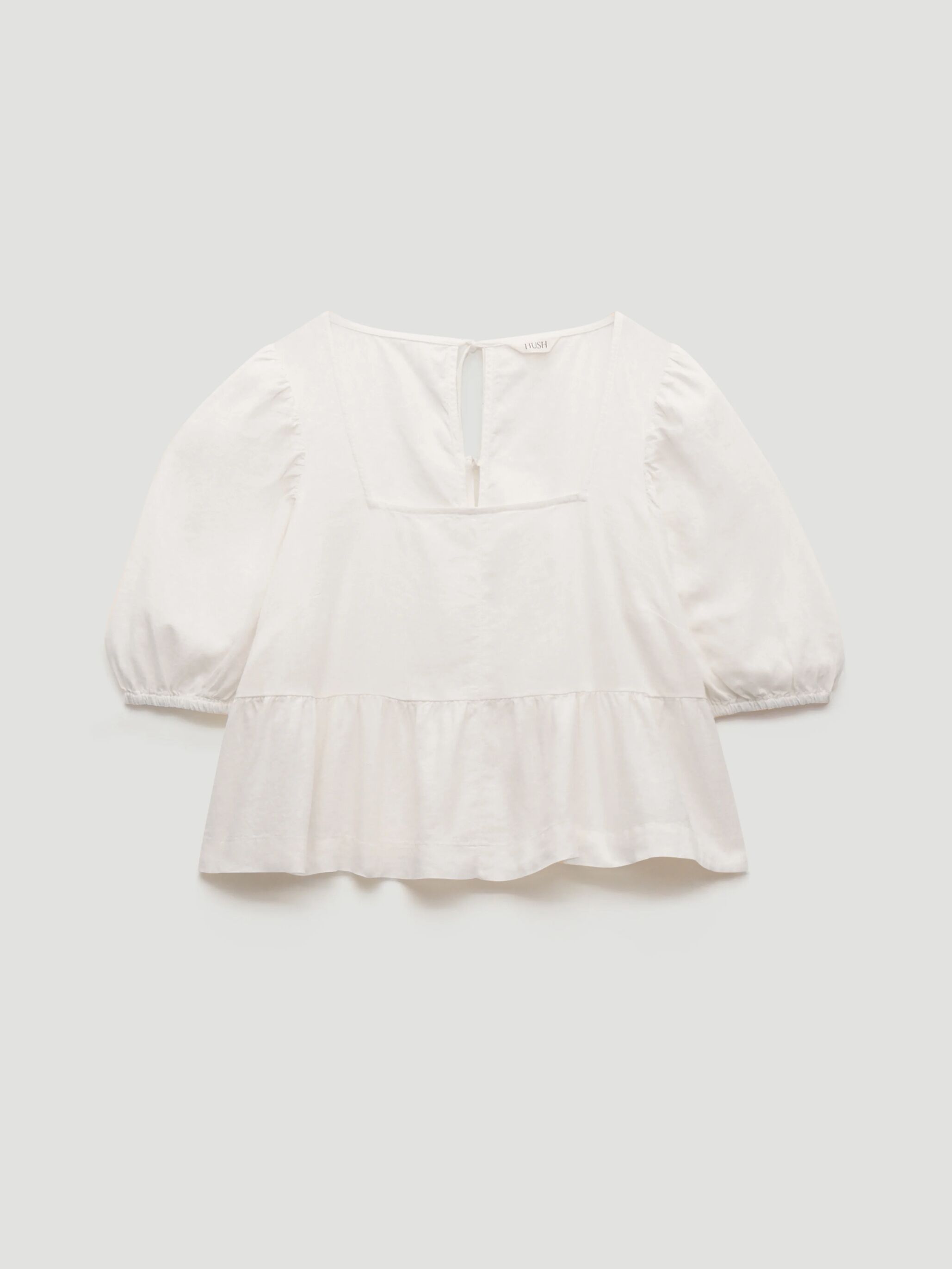 Alva Puff Sleeve Linen Beach Top (Pearl White)