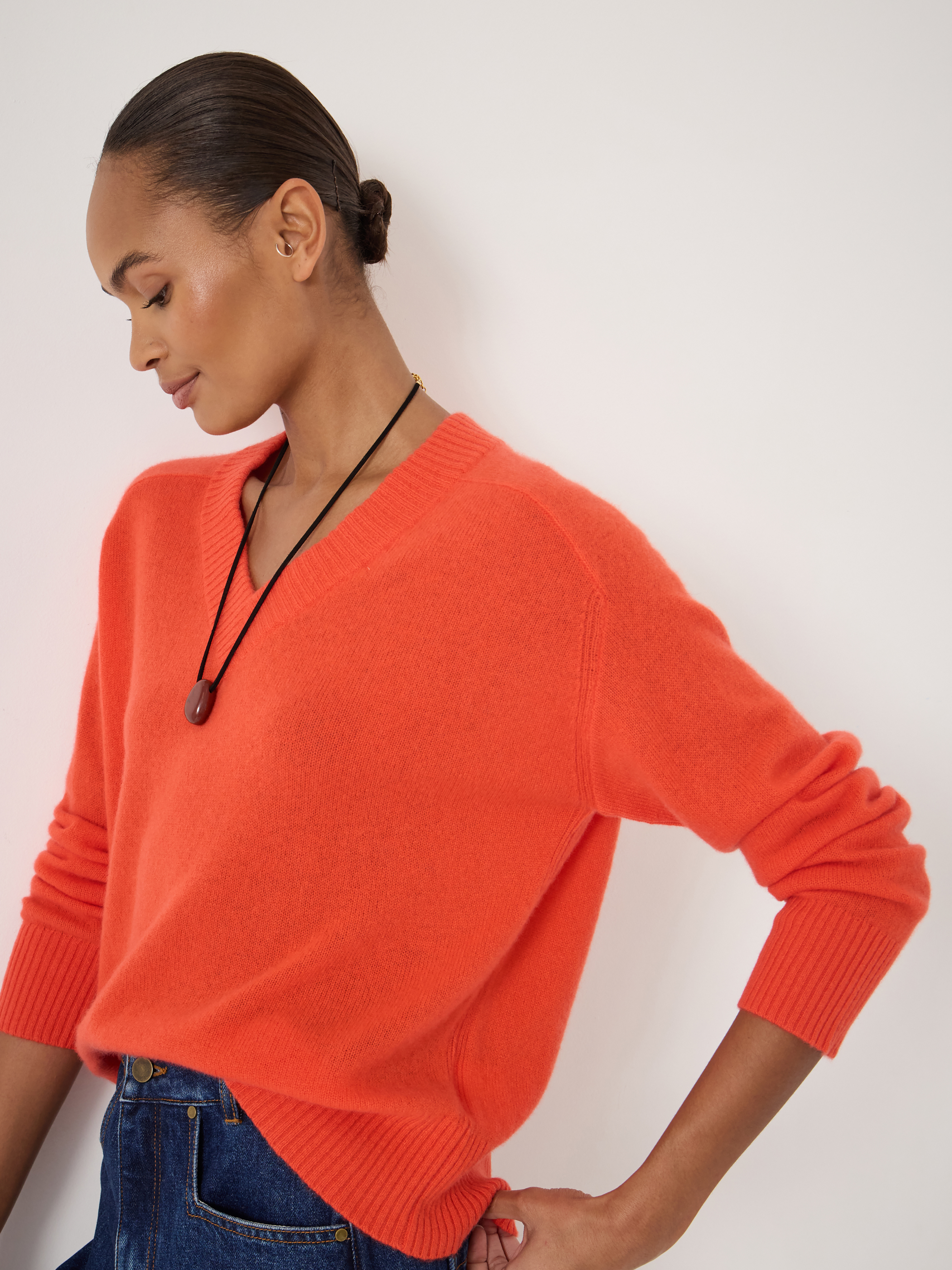 Colette Cashmere V-Neck Saddle Sleeve Jumper