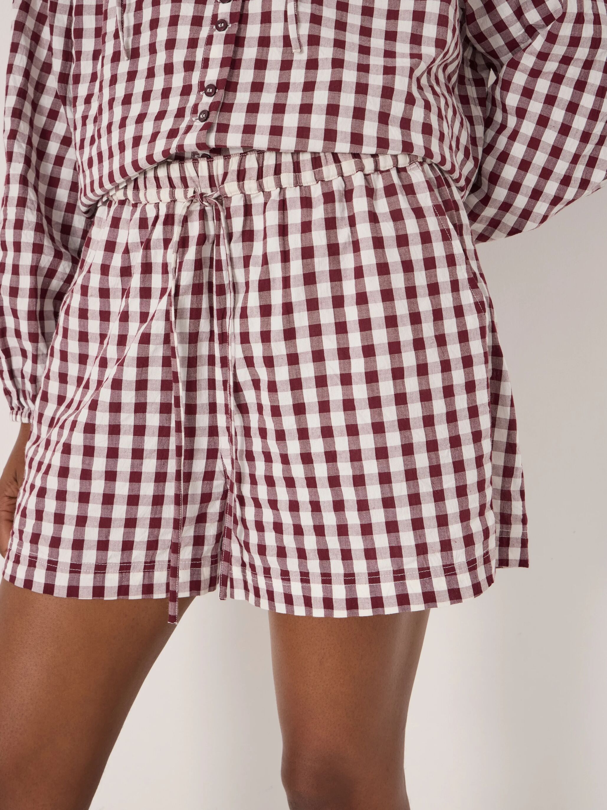 Ernie Gathered Gingham Beach Shorts