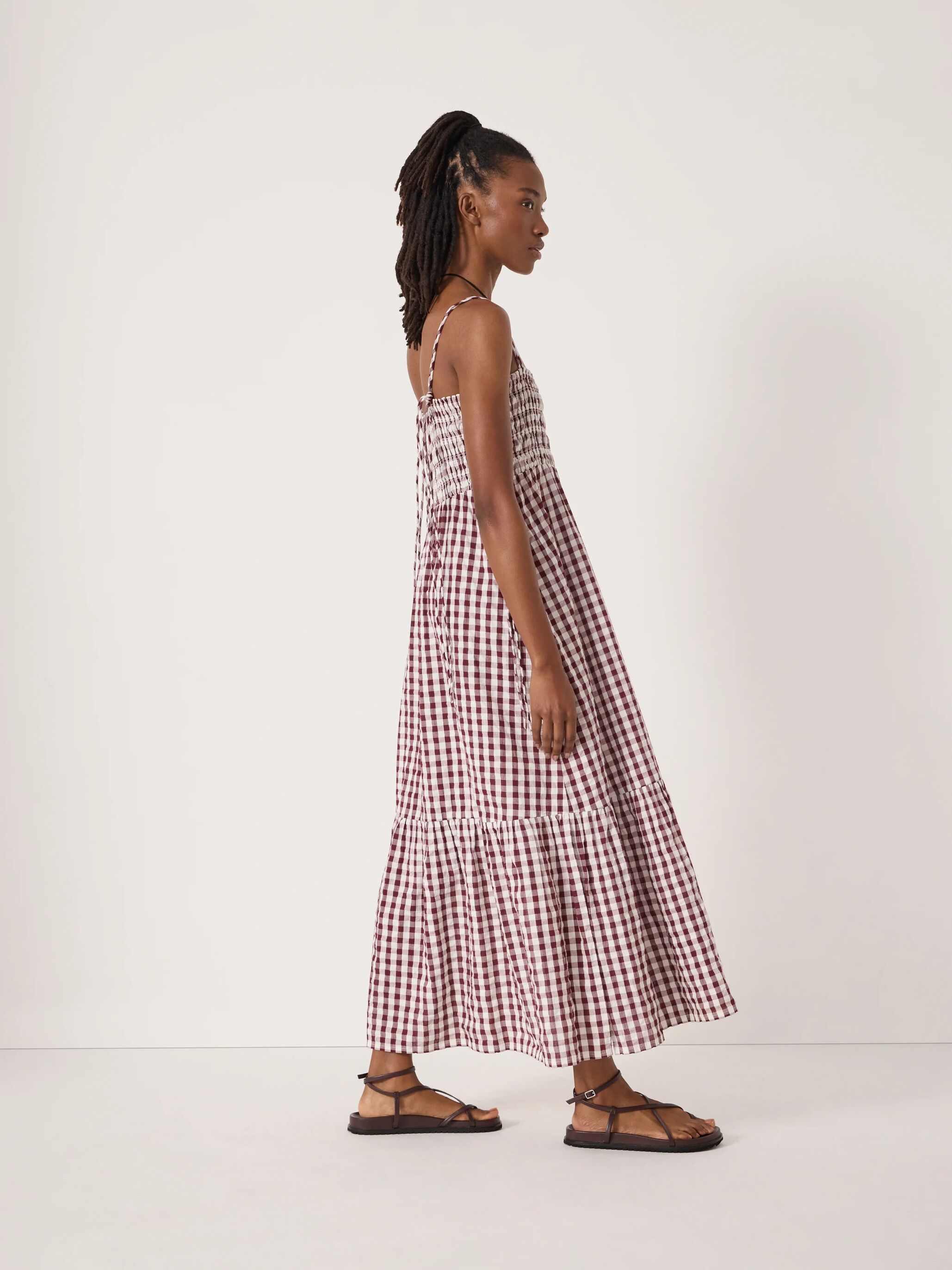 Leni Shirred Gingham Beach Dress