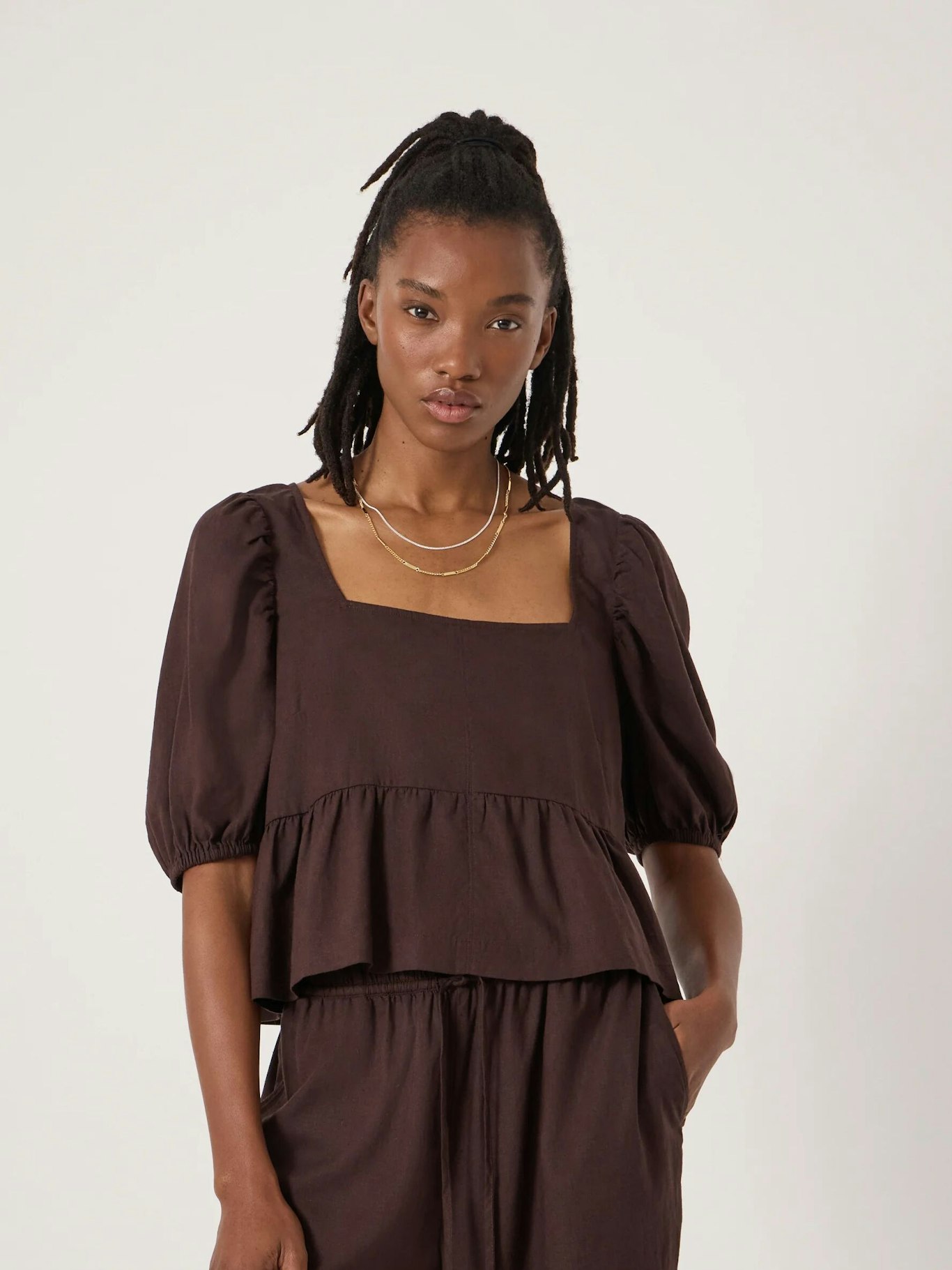 014142-0450-01 Alva Puff Sleeve Linen Beach Top