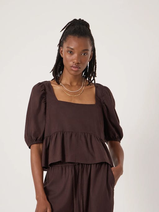 Alva Puff Sleeve Linen Beach Top