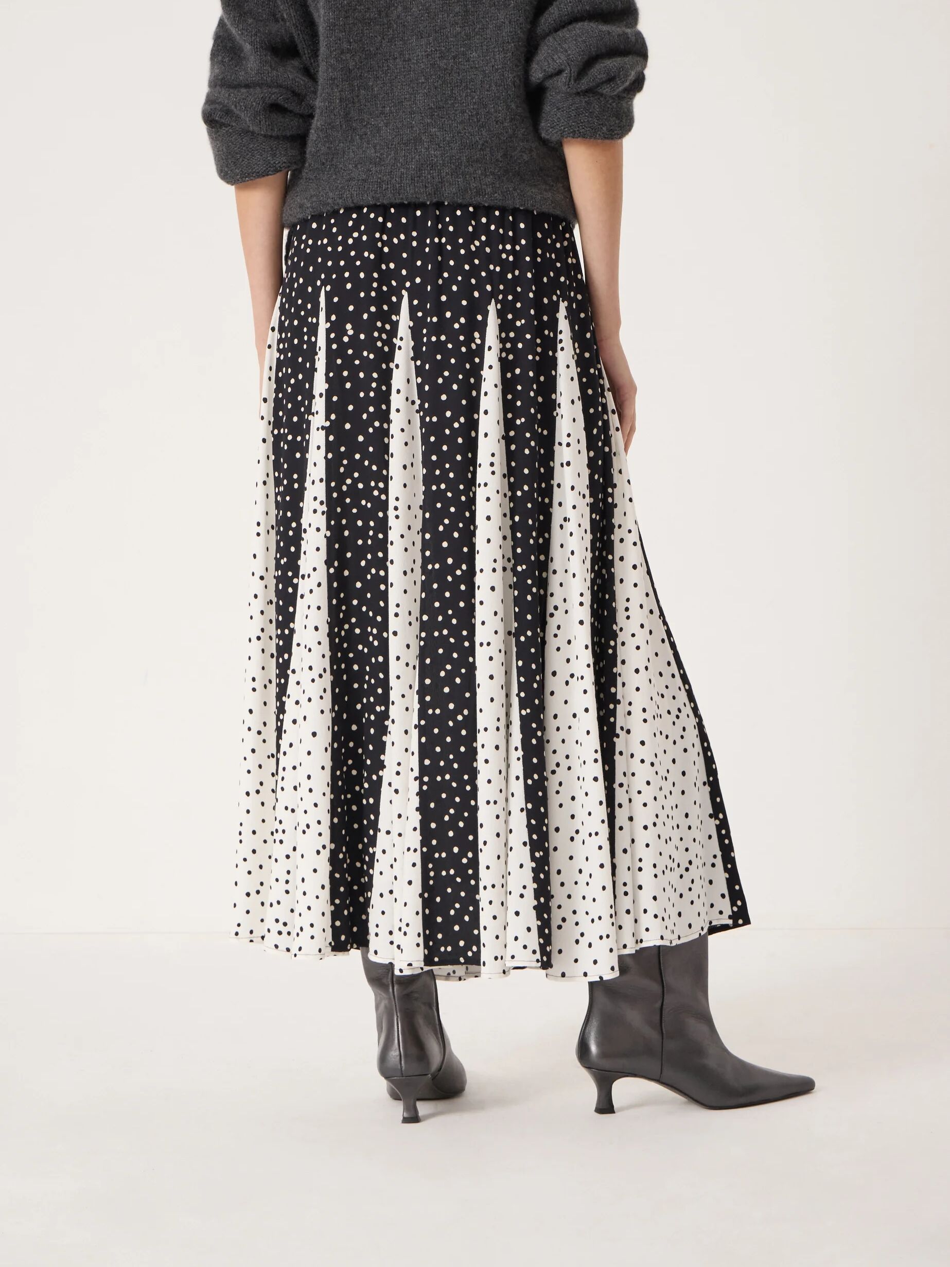Oti Polka Dot Godet Midi Skirt