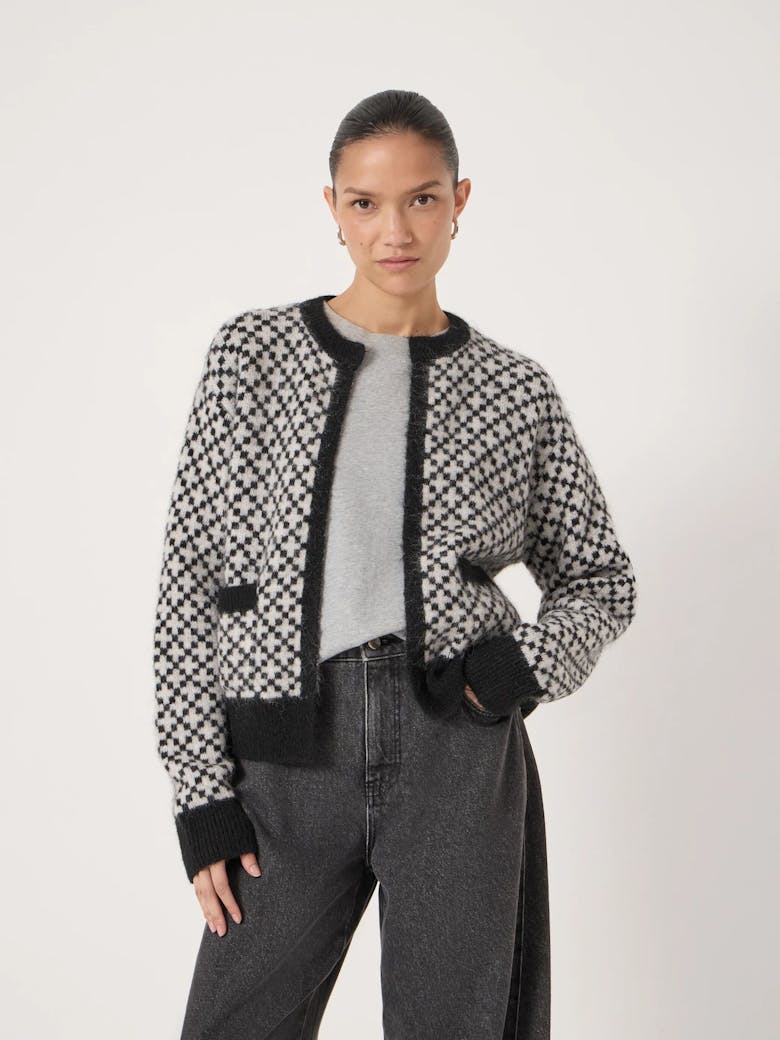 Jacquard Edge-to-Edge Cardigan with Wool