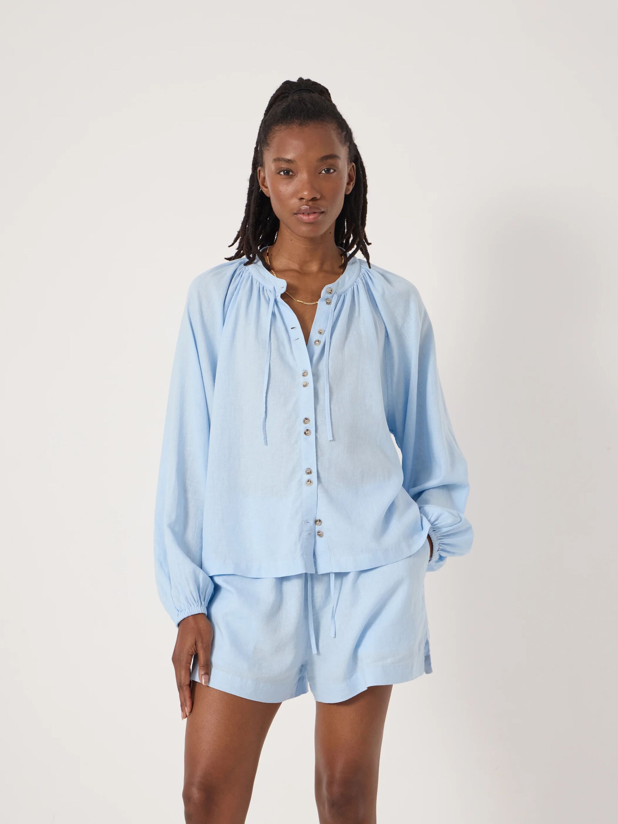 Elsa Gathered Linen Beach Shirt