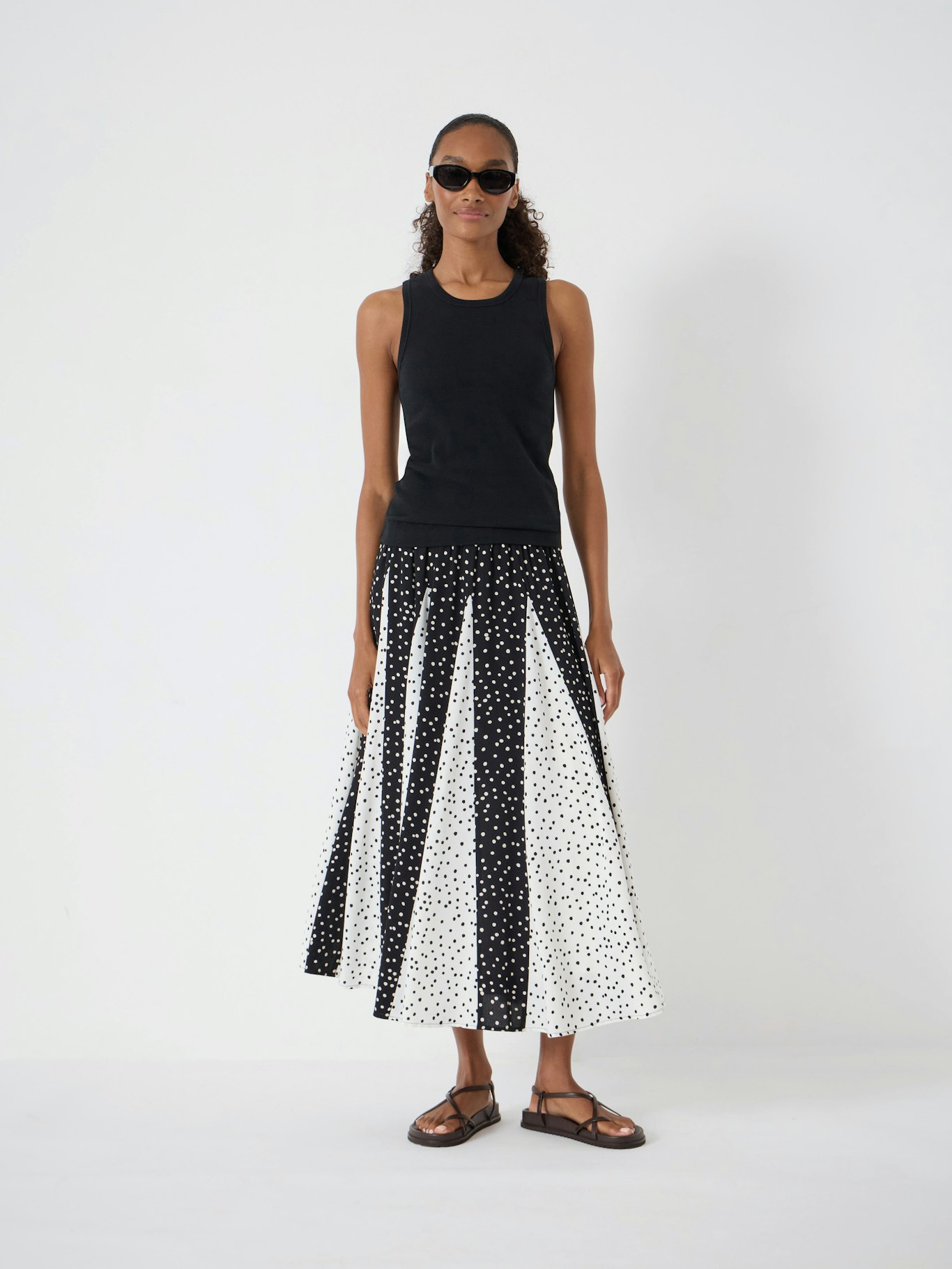 014720-4899-01 Oti Polka Dot Godet Midi Skirt