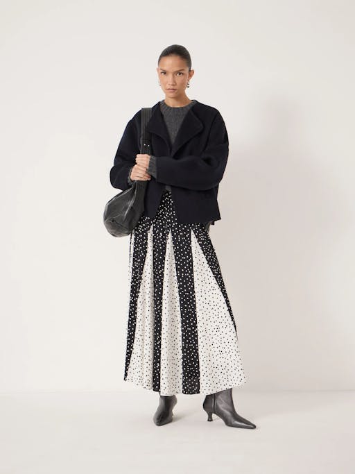 Oti Polka Dot Godet Midi Skirt