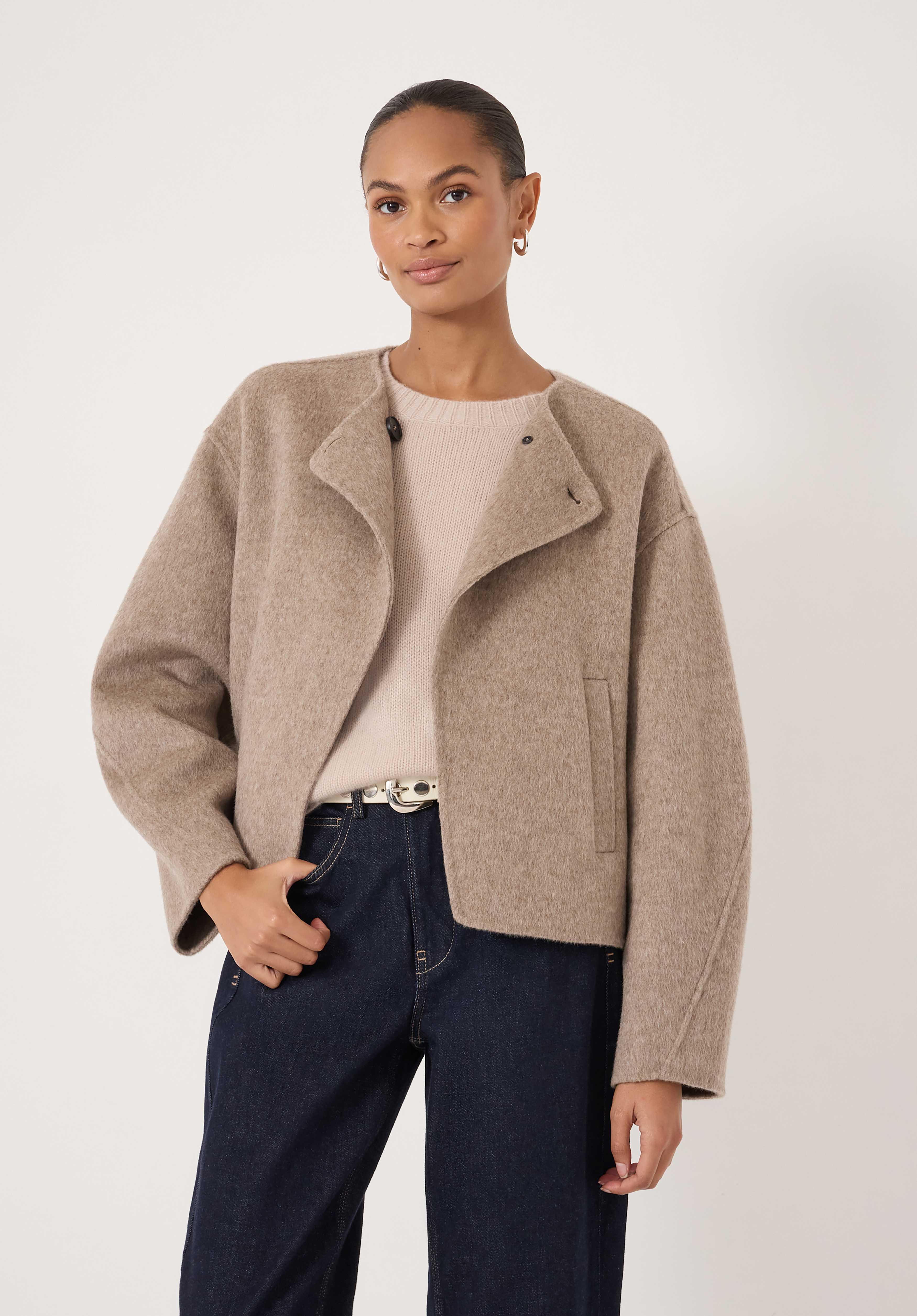 Pure Wool Double Faced Collarless Jacket