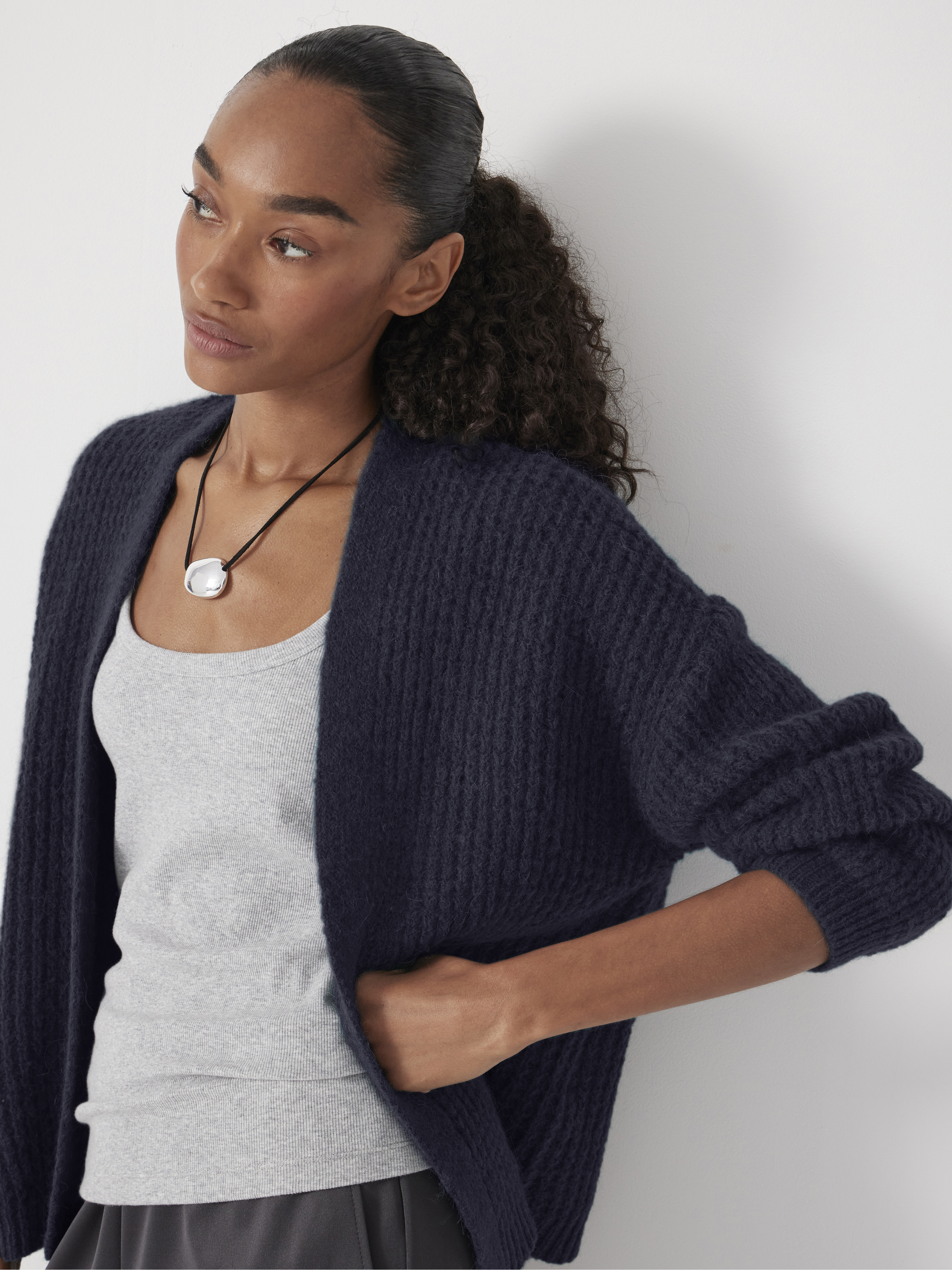 Flossie Waffle Stitch Wool Blend Edge to Edge Cardigan