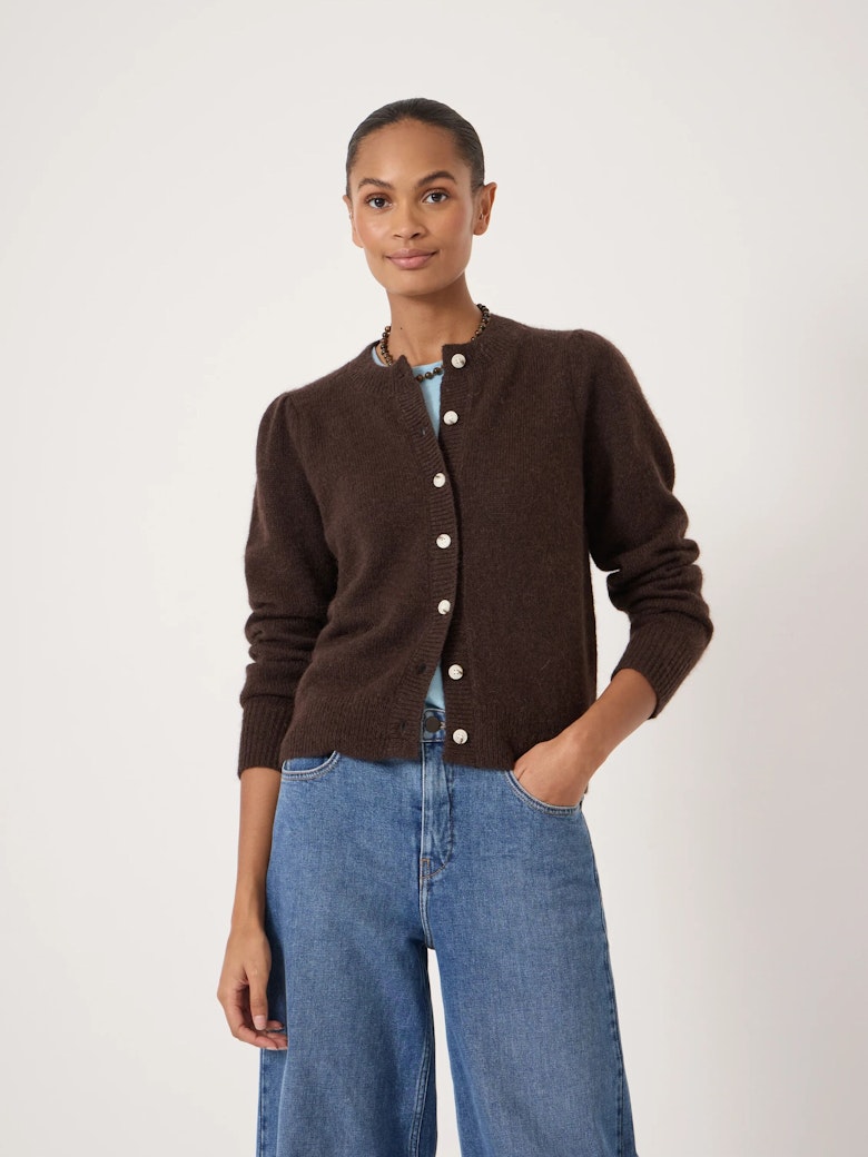 Wool Blend Gathered Shoulder Detail Cardigan